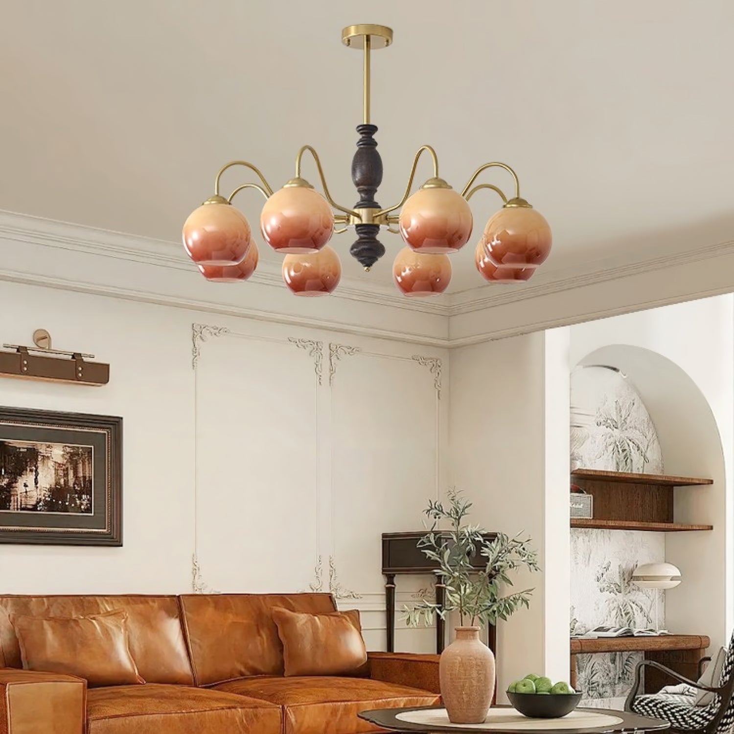 Aurora Chandelier Caramel Orb Curved Arm - Letslighting