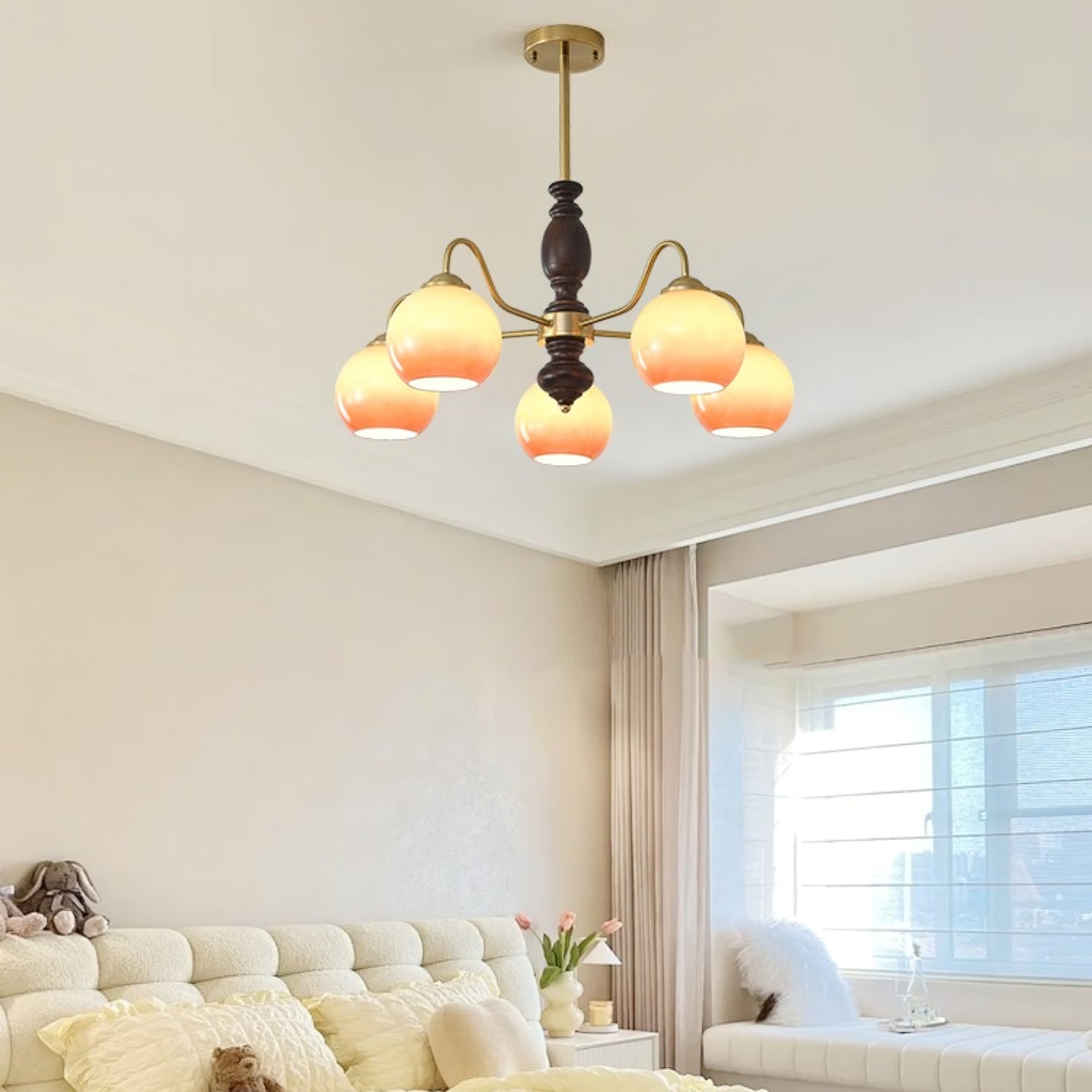 Aurora Chandelier Caramel Orb Curved Arm - Letslighting
