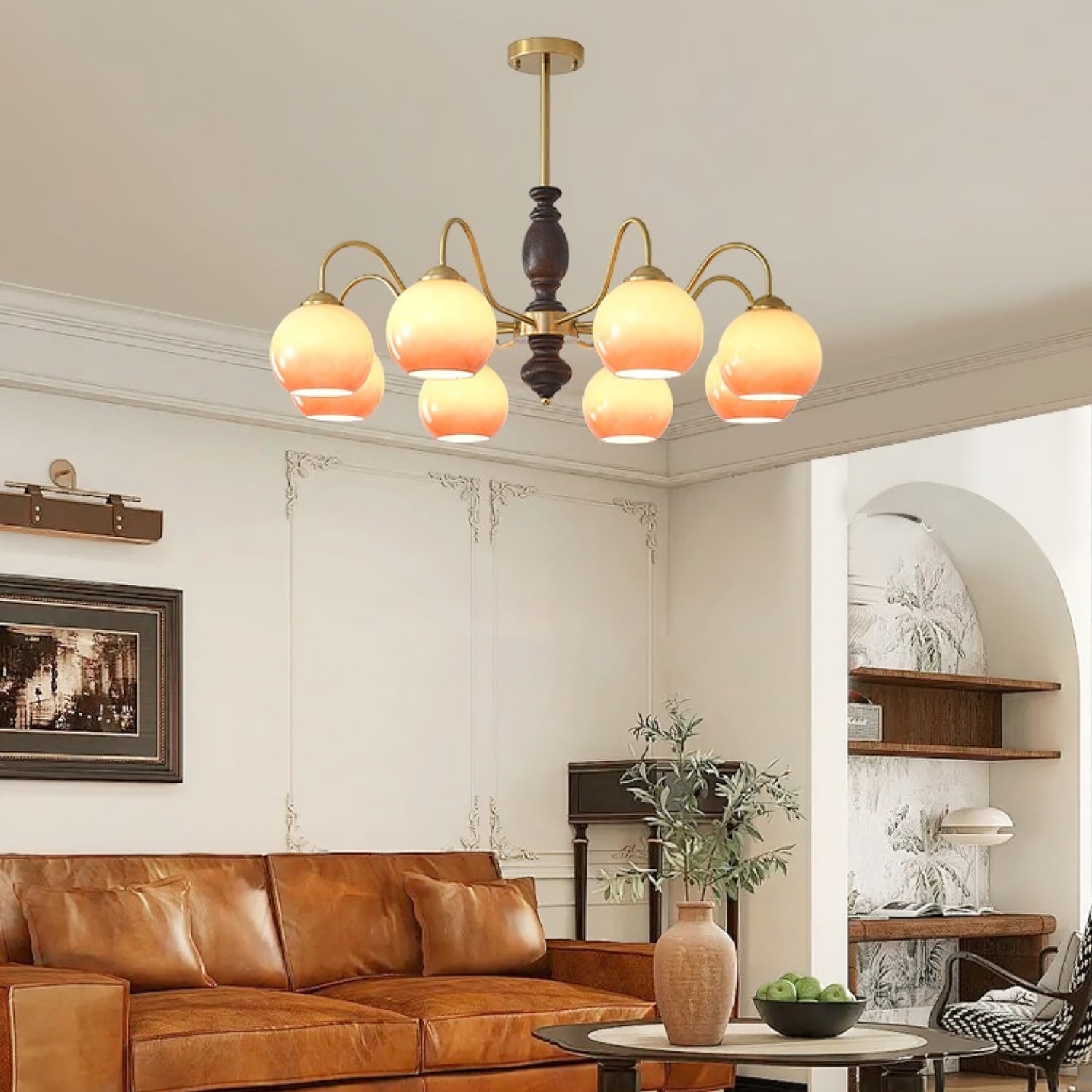 Aurora Chandelier Caramel Orb Curved Arm - Letslighting