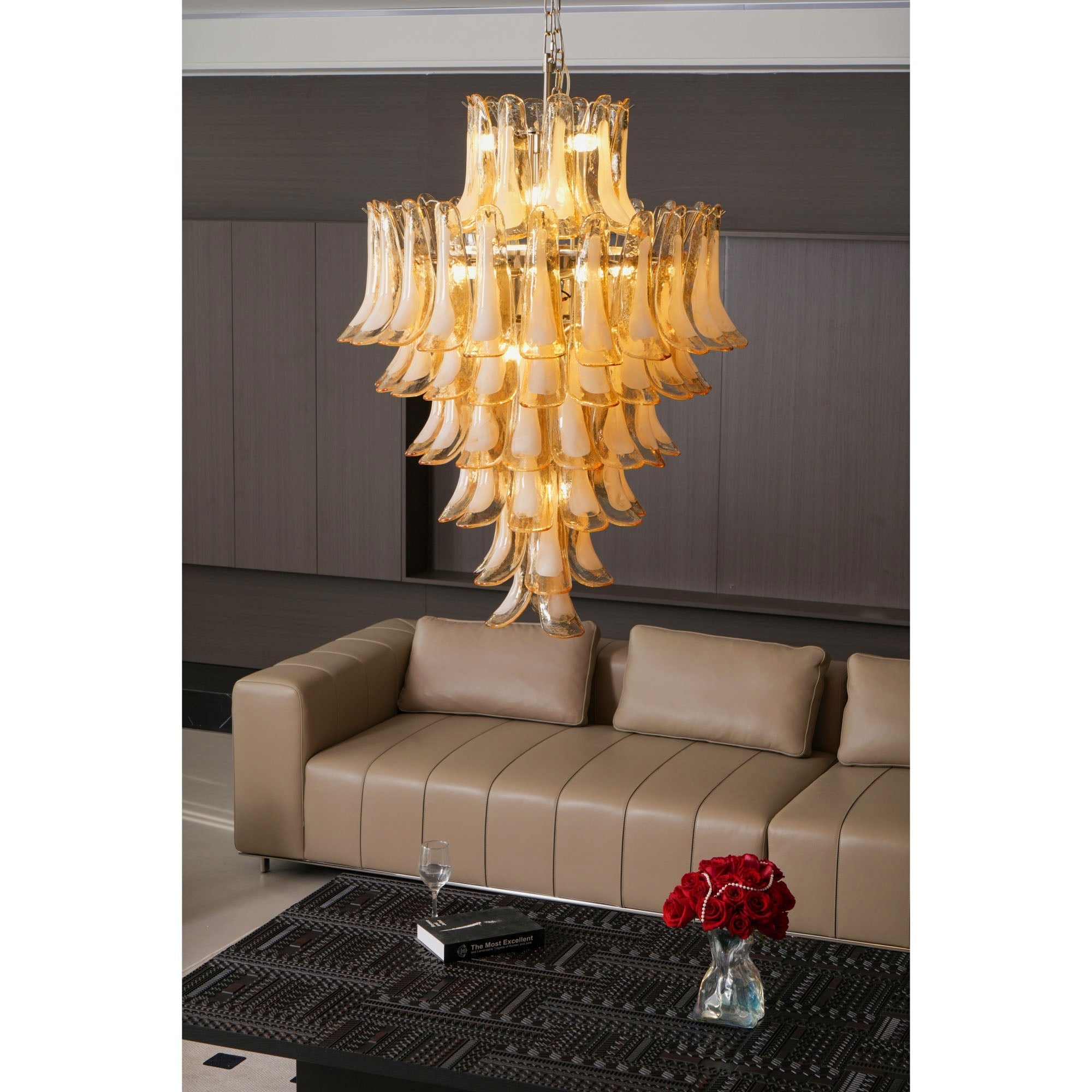 Aurora Chandelier Amber Murano Glass Petal Layered Luxury