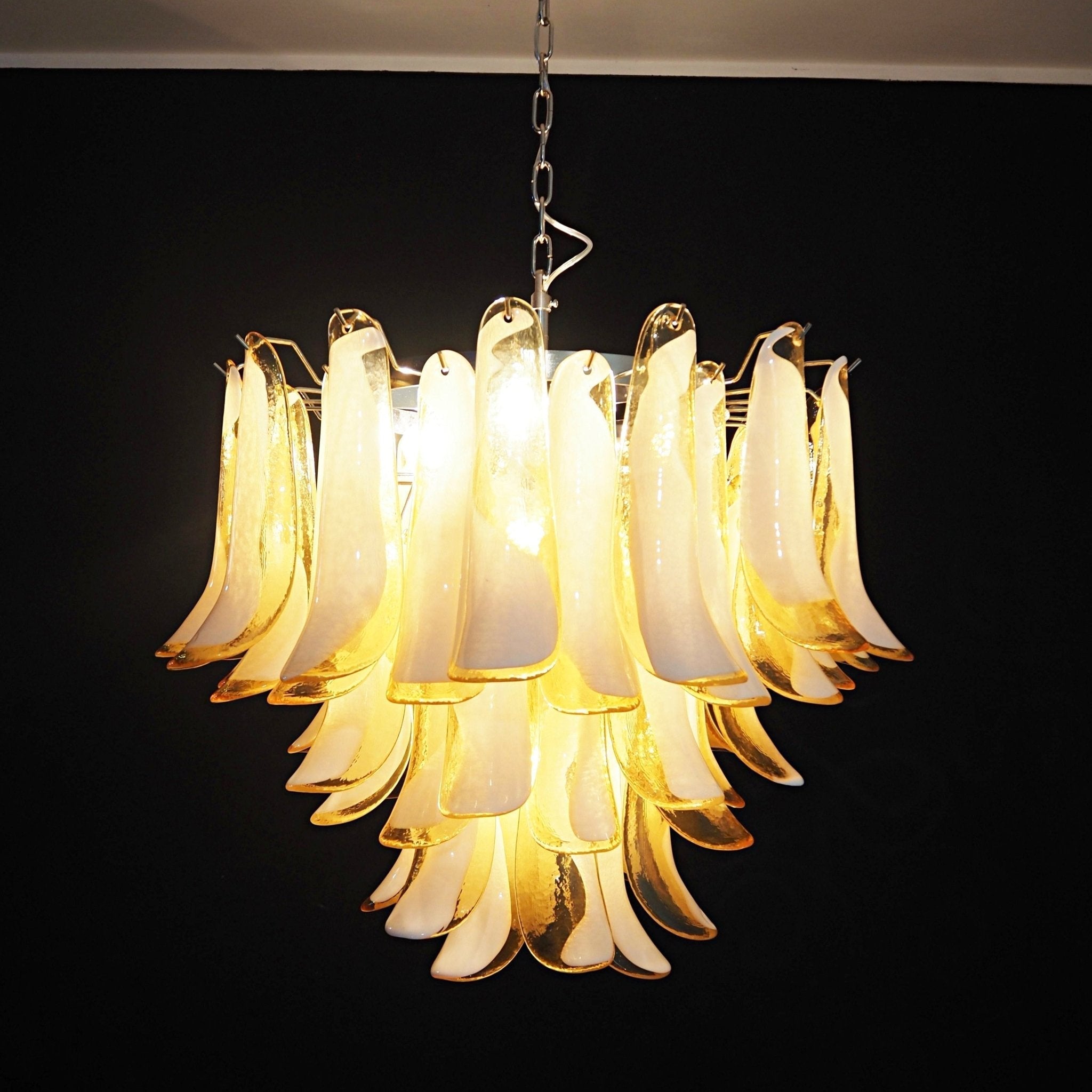 Aurora Chandelier Amber Murano Glass Petals Layered