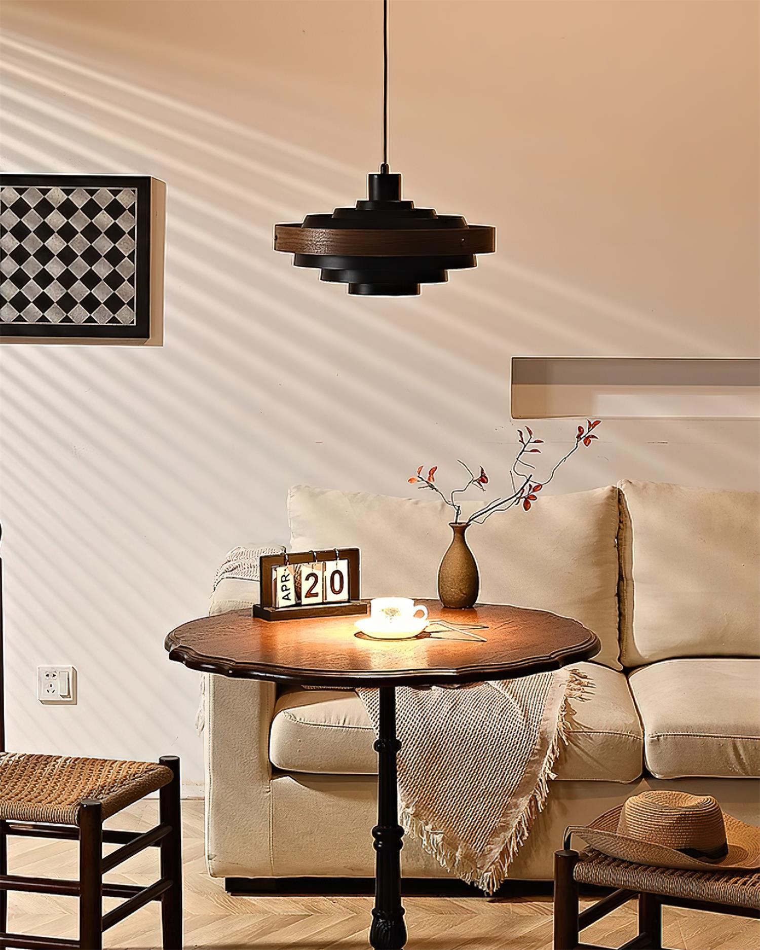 Pendant Lamp Rustic & Wood with Layered Shade Modern - Letslighting