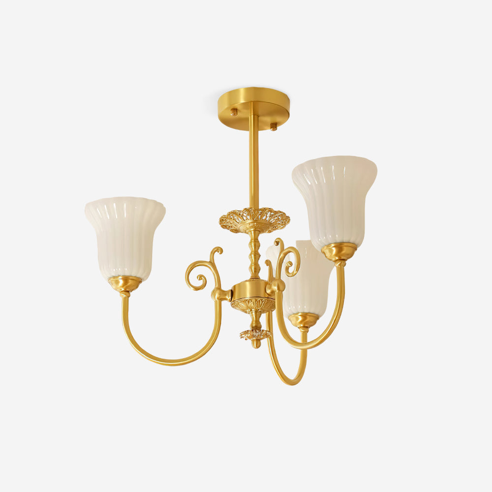 Chandelier with Brass Arms White Glass Shades Opulent Luxe - Letslighting