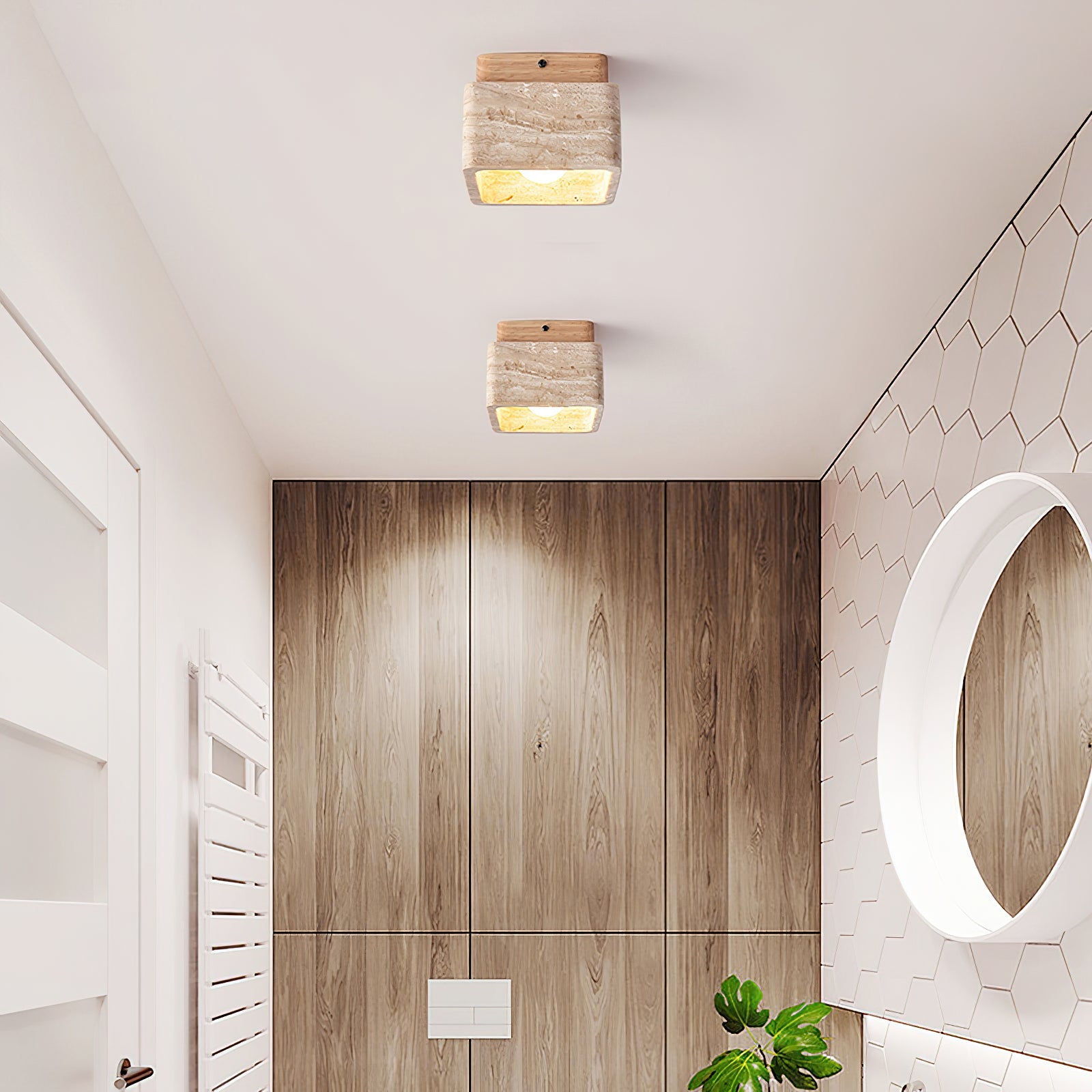 Vellin Travertine Square Flush Mount Ceiling Light