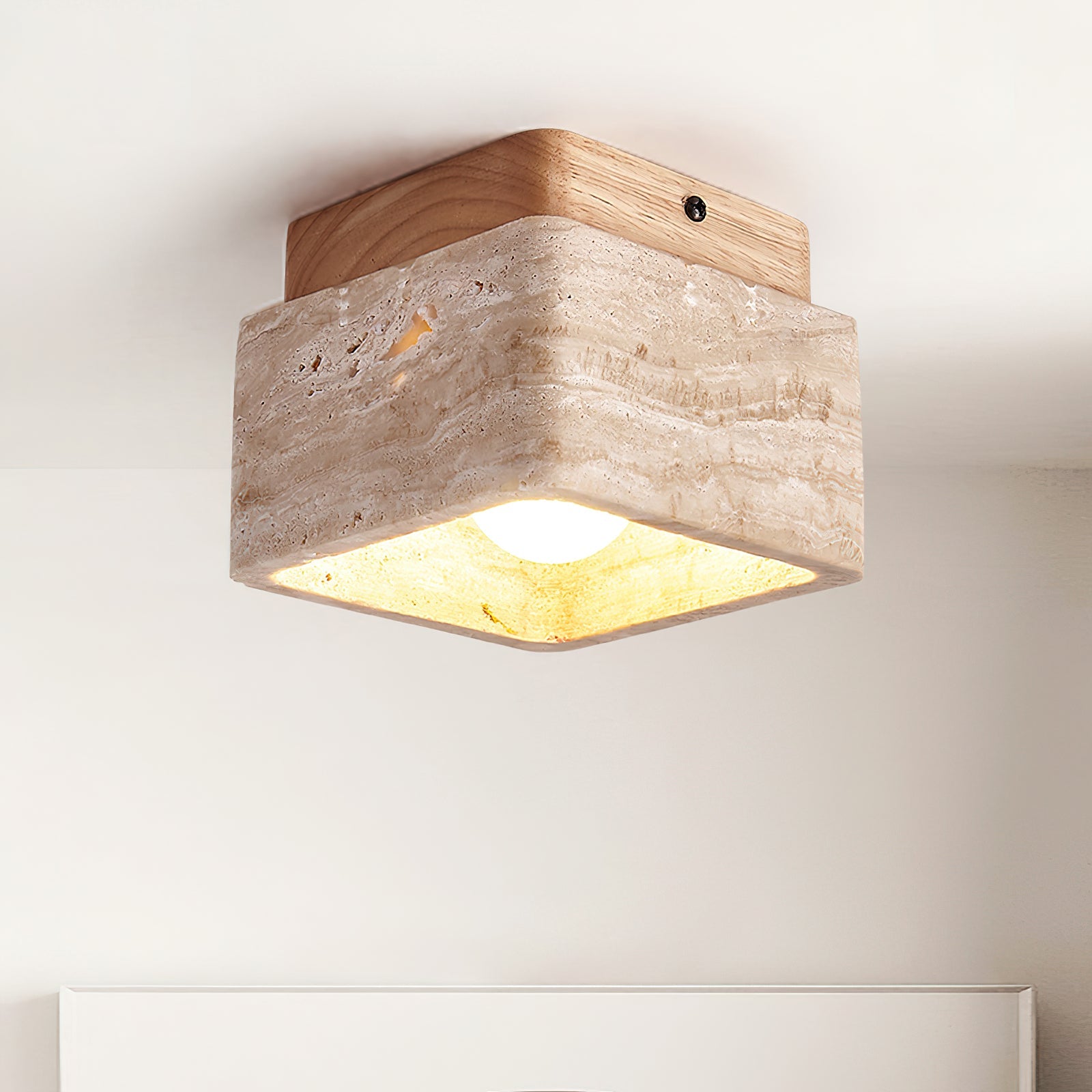 Vellin Travertine Square Flush Mount Ceiling Light
