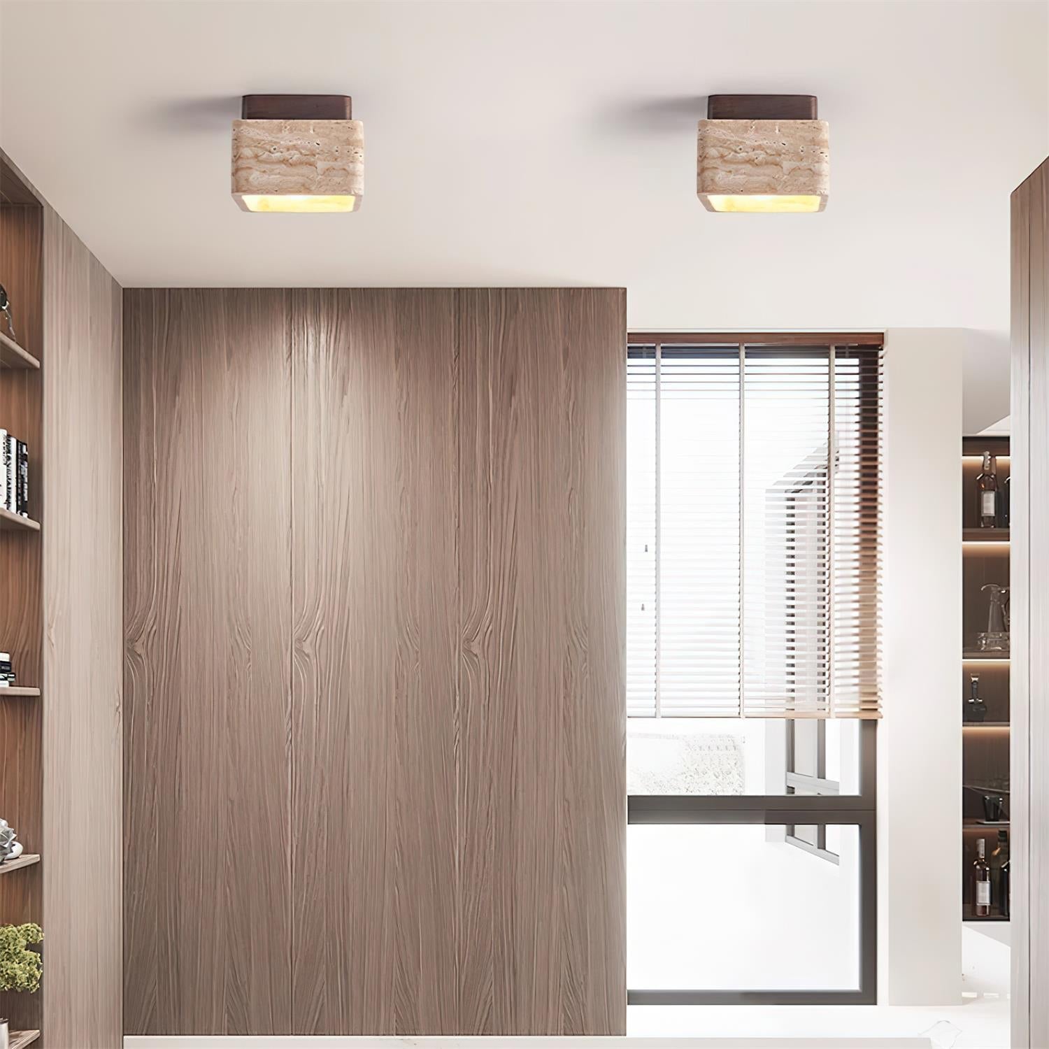 Vellin Travertine Square Flush Mount Ceiling Light