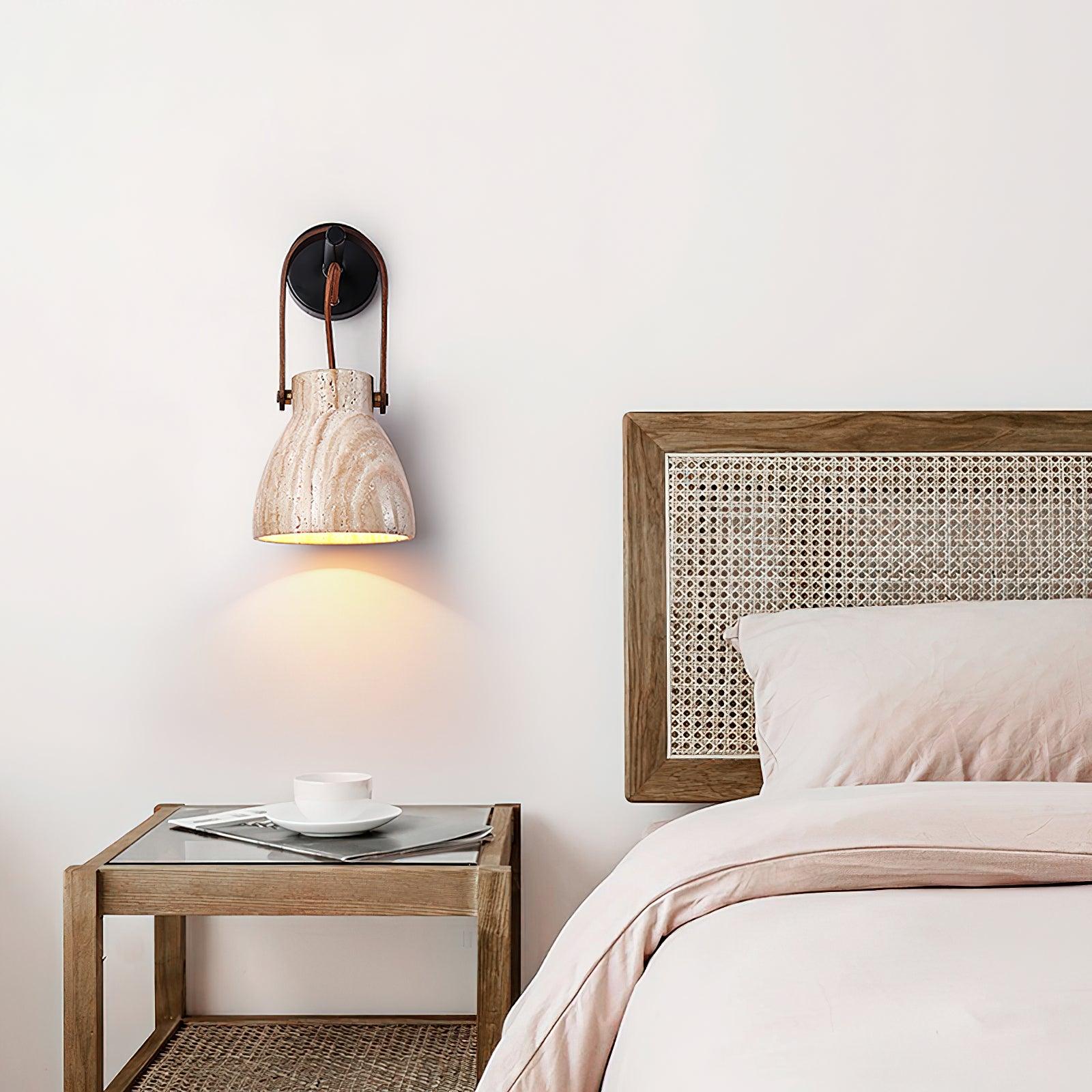 Wall Lamp Body Wood Strap Travertine Shade Minimalist - Letslighting