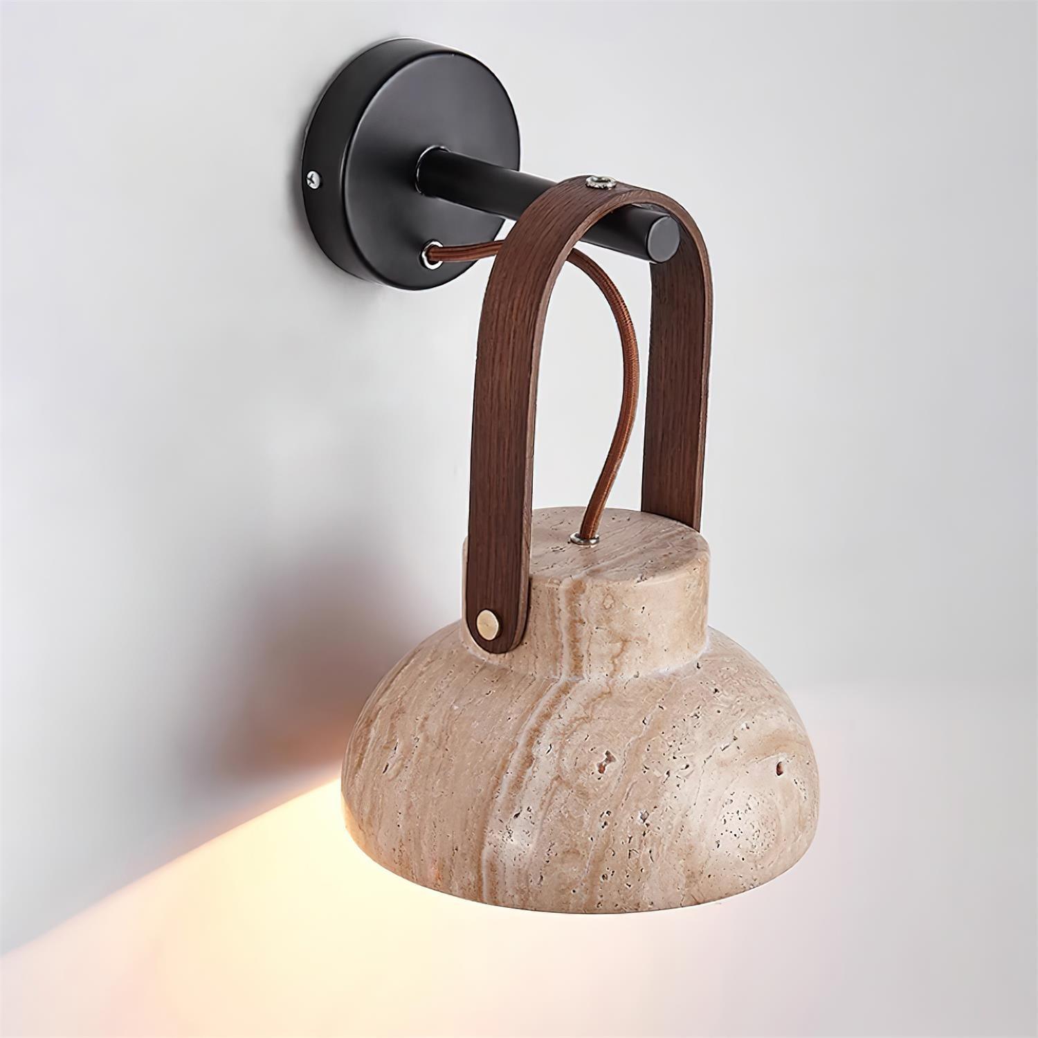 Wall Lamp Body Wood Strap Travertine Shade Minimalist - Letslighting