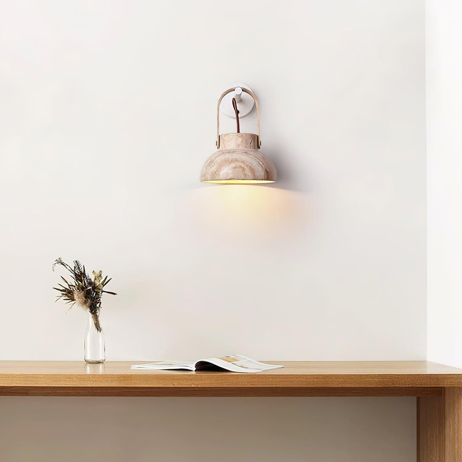 Wall Lamp Body Wood Strap Travertine Shade Minimalist - Letslighting