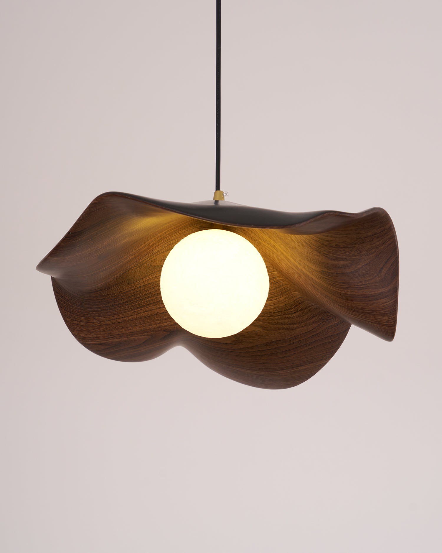 Pendant Lamp Resin Shade in White and Walnut for Living and Dining Room