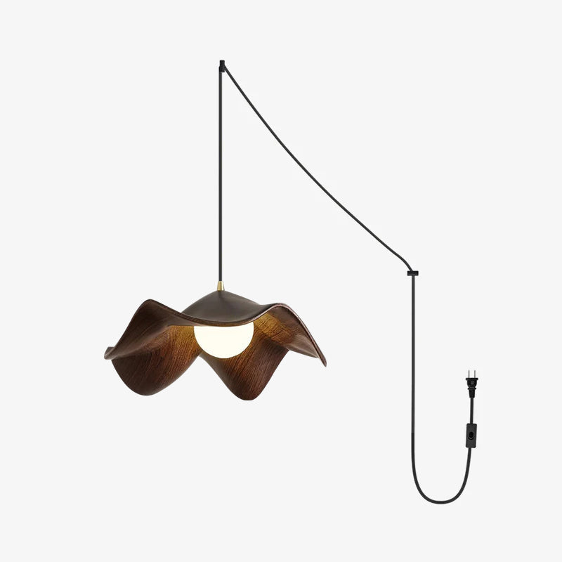 Pendant Lamp Resin Shade in White and Walnut for Living and Dining Room