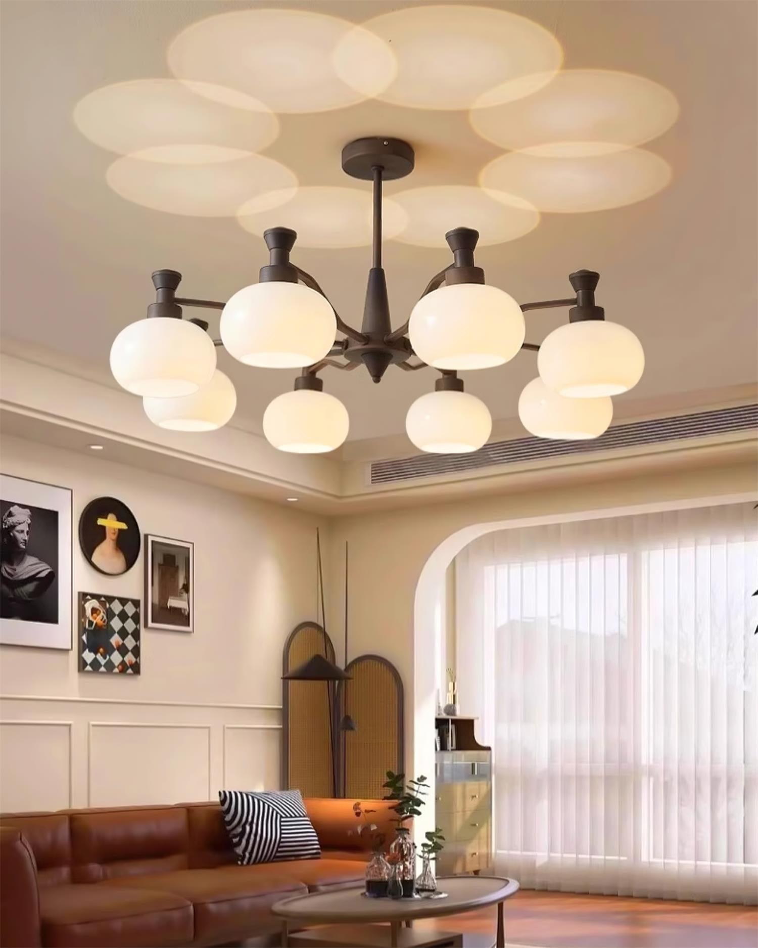 Cassia Chandelier Opal Glass Globe Arms - Letslighting