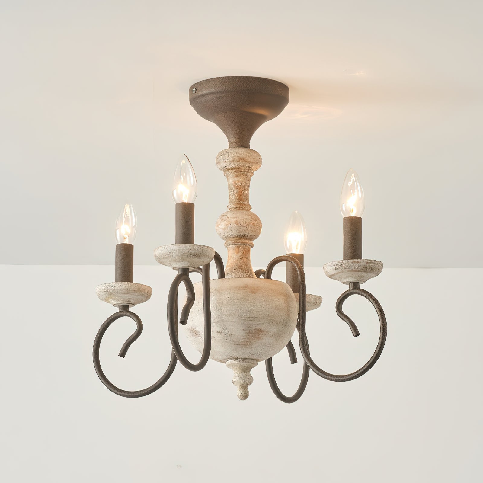 Myst Vintage Traditional Wooden Semi Flush Ceiling Light - Letslighting