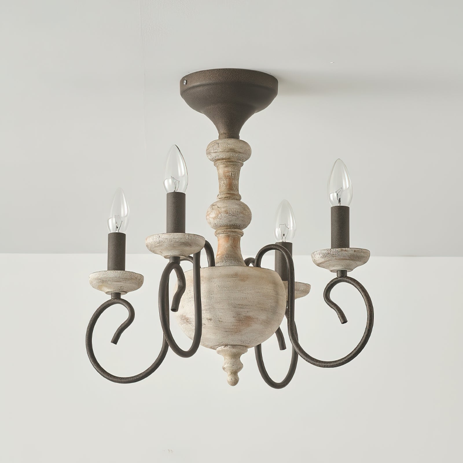 Myst Vintage Traditional Wooden Semi Flush Ceiling Light - Letslighting
