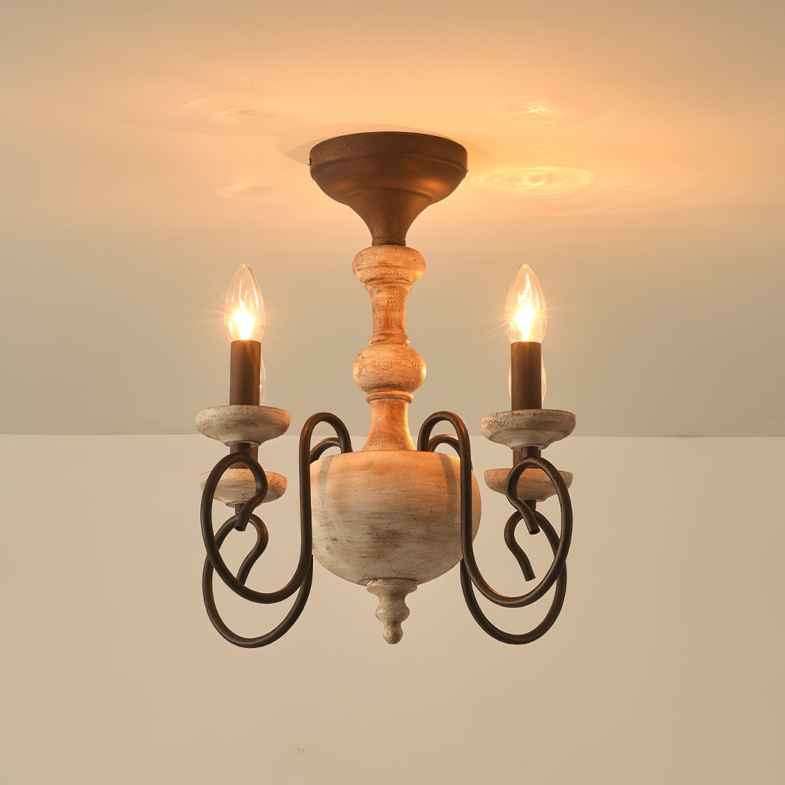 Myst Vintage Traditional Wooden Semi Flush Ceiling Light - Letslighting