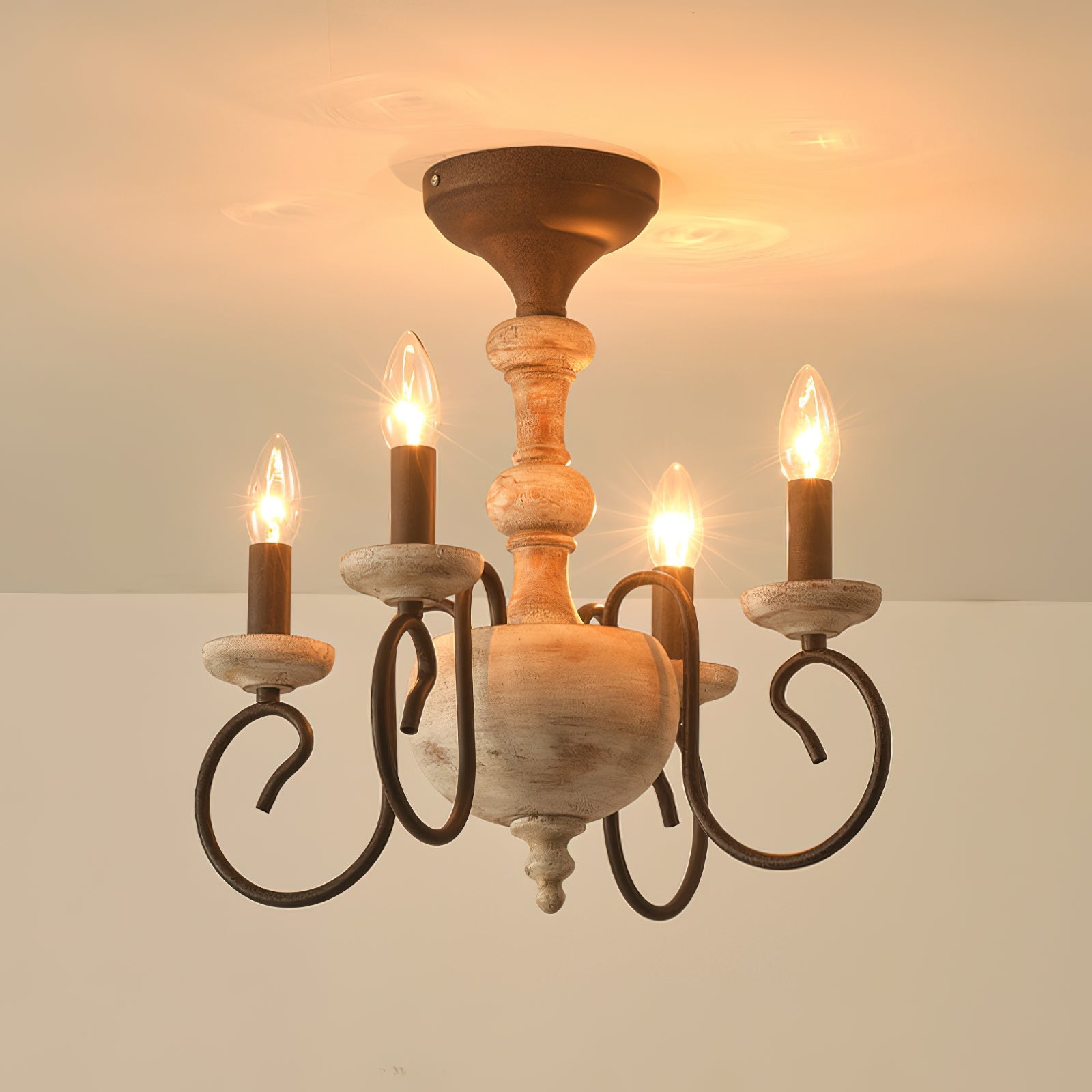 Myst Vintage Traditional Wooden Semi Flush Ceiling Light - Letslighting