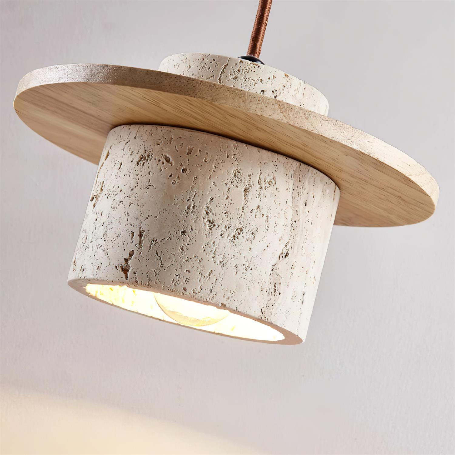 Pendant Lamp Travertine Cylinder Walnut Wood Disc Artisanal - Letslighting