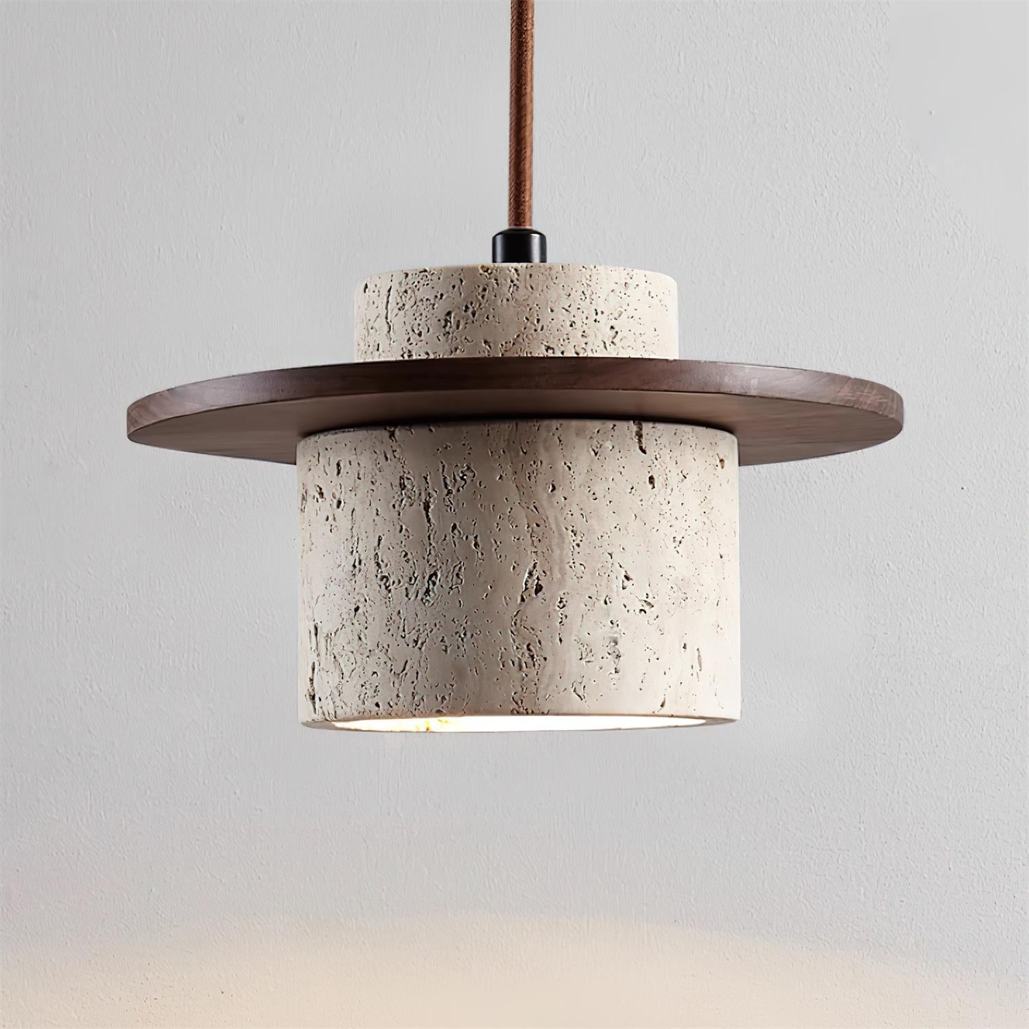 Wall Lamp Travertine Cylinder Walnut Wood Scandinavian - Letslighting