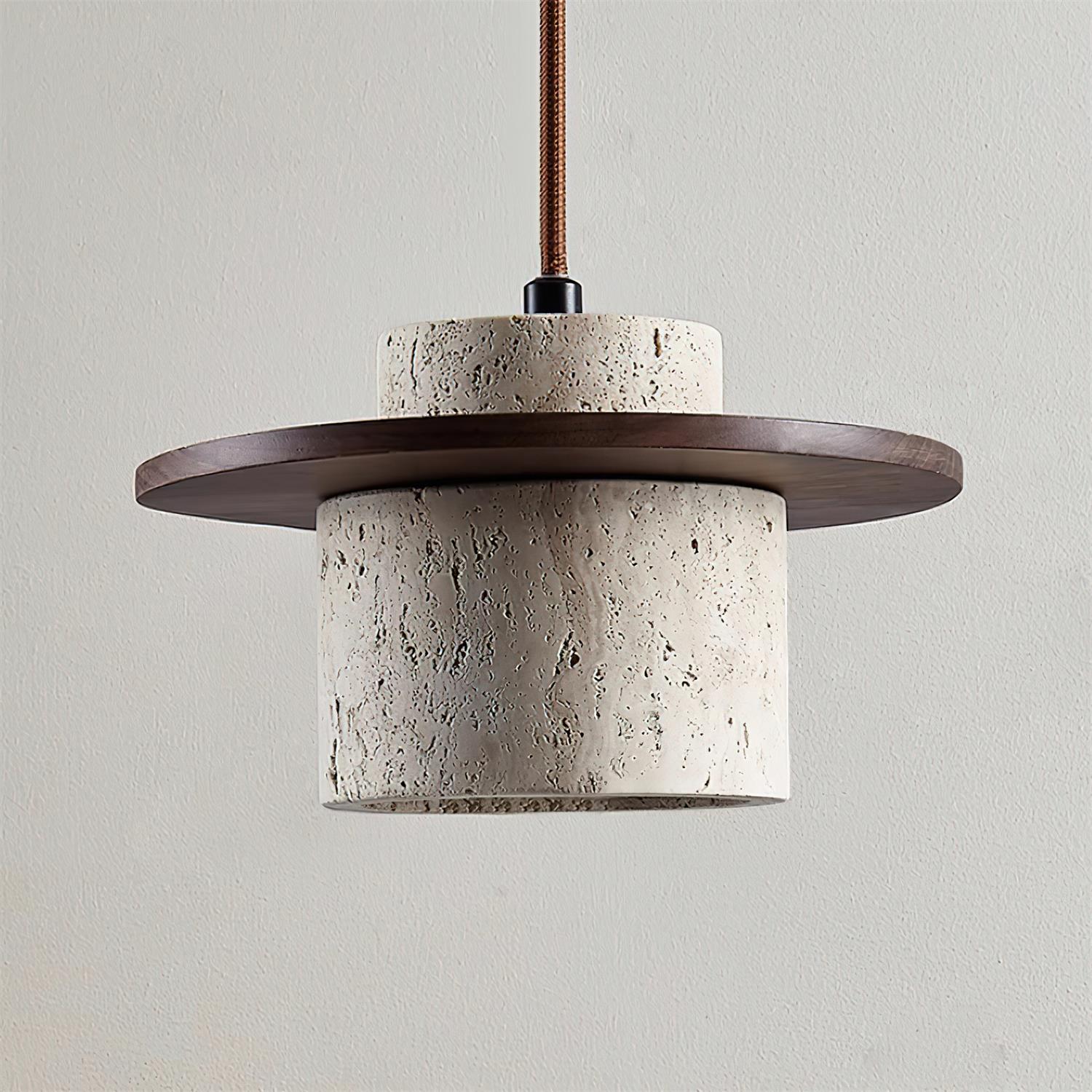 Wall Lamp Travertine Cylinder Walnut Wood Scandinavian - Letslighting