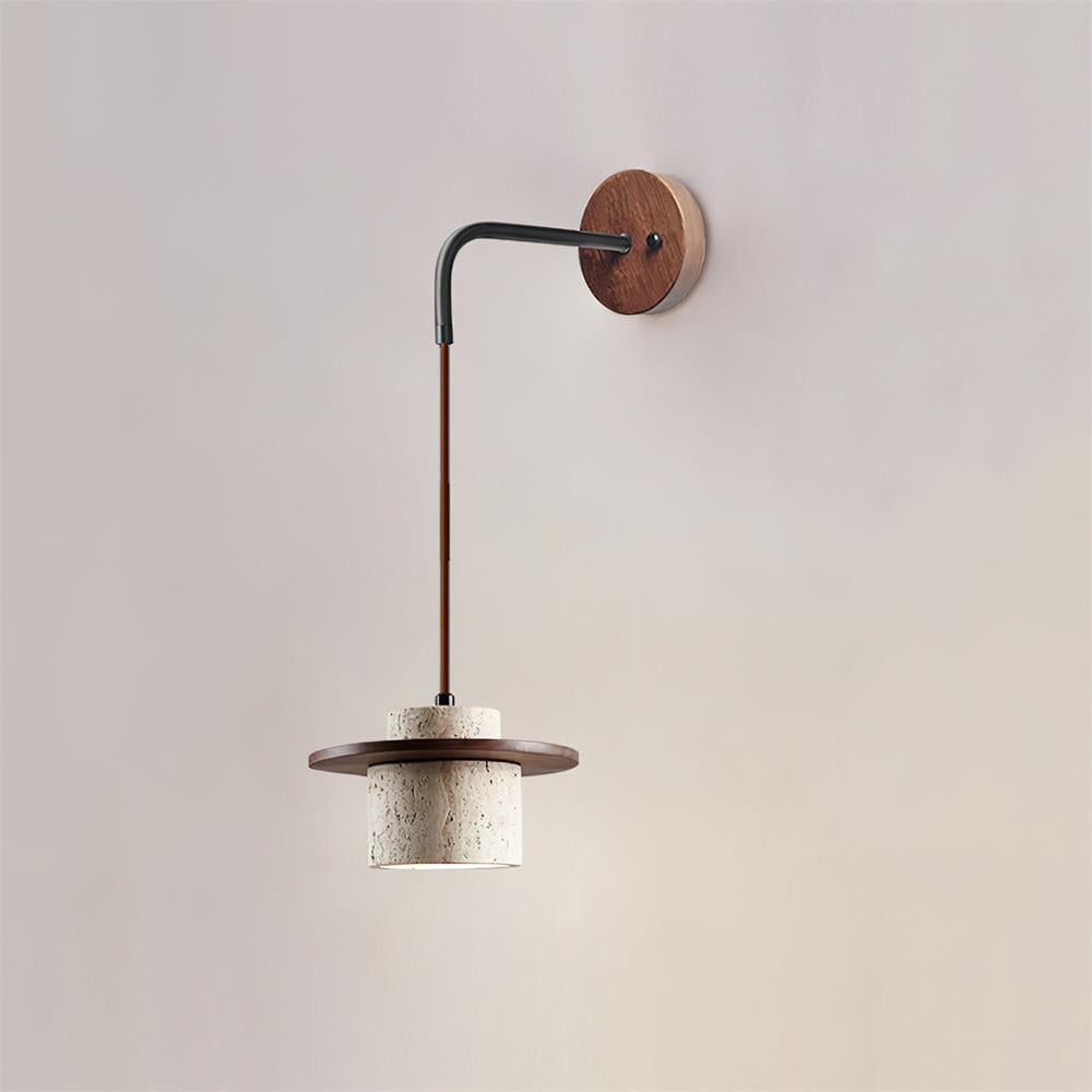 Wall Lamp Travertine Cylinder Walnut Wood Scandinavian - Letslighting