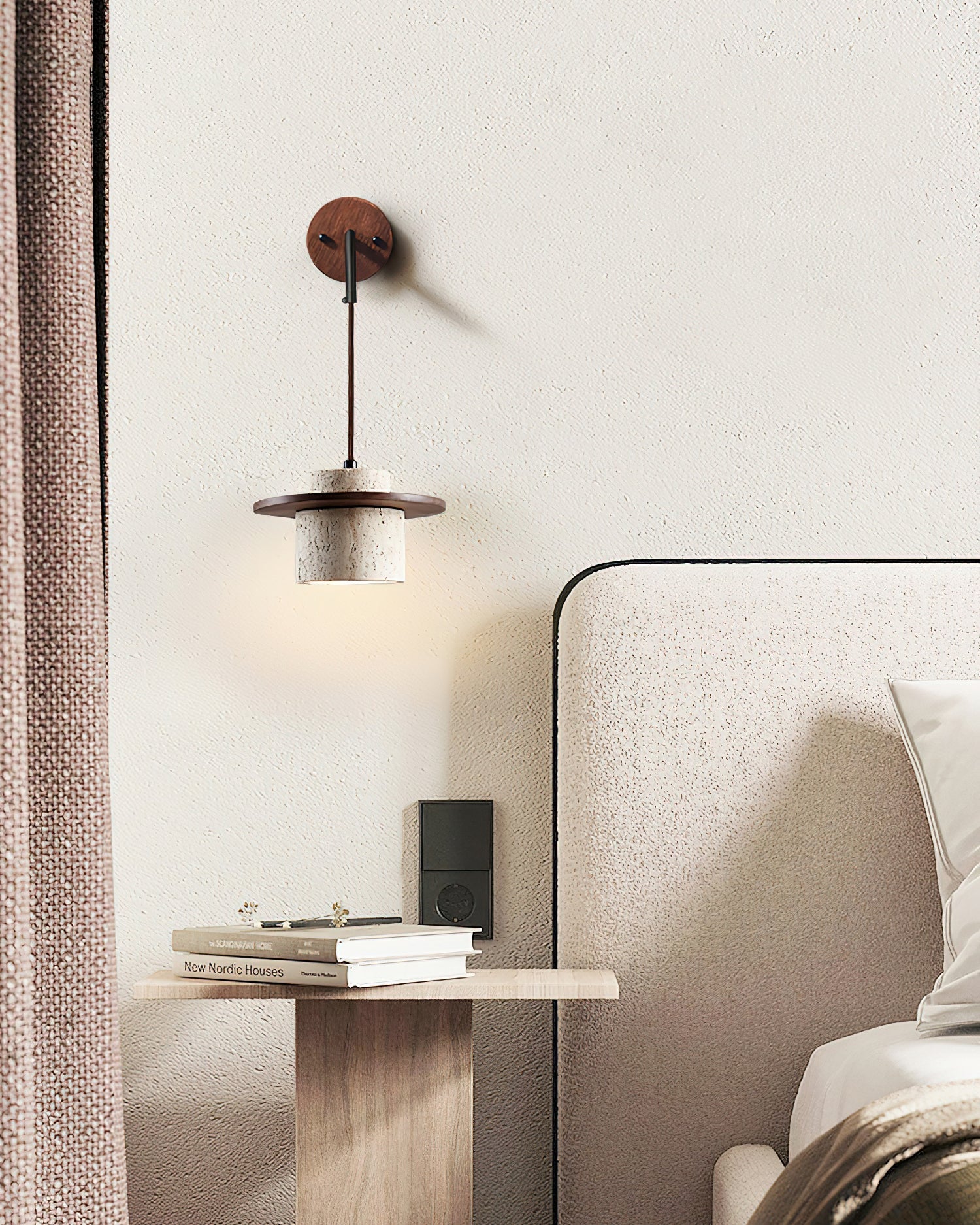 Wall Lamp Travertine Cylinder Walnut Wood Scandinavian - Letslighting
