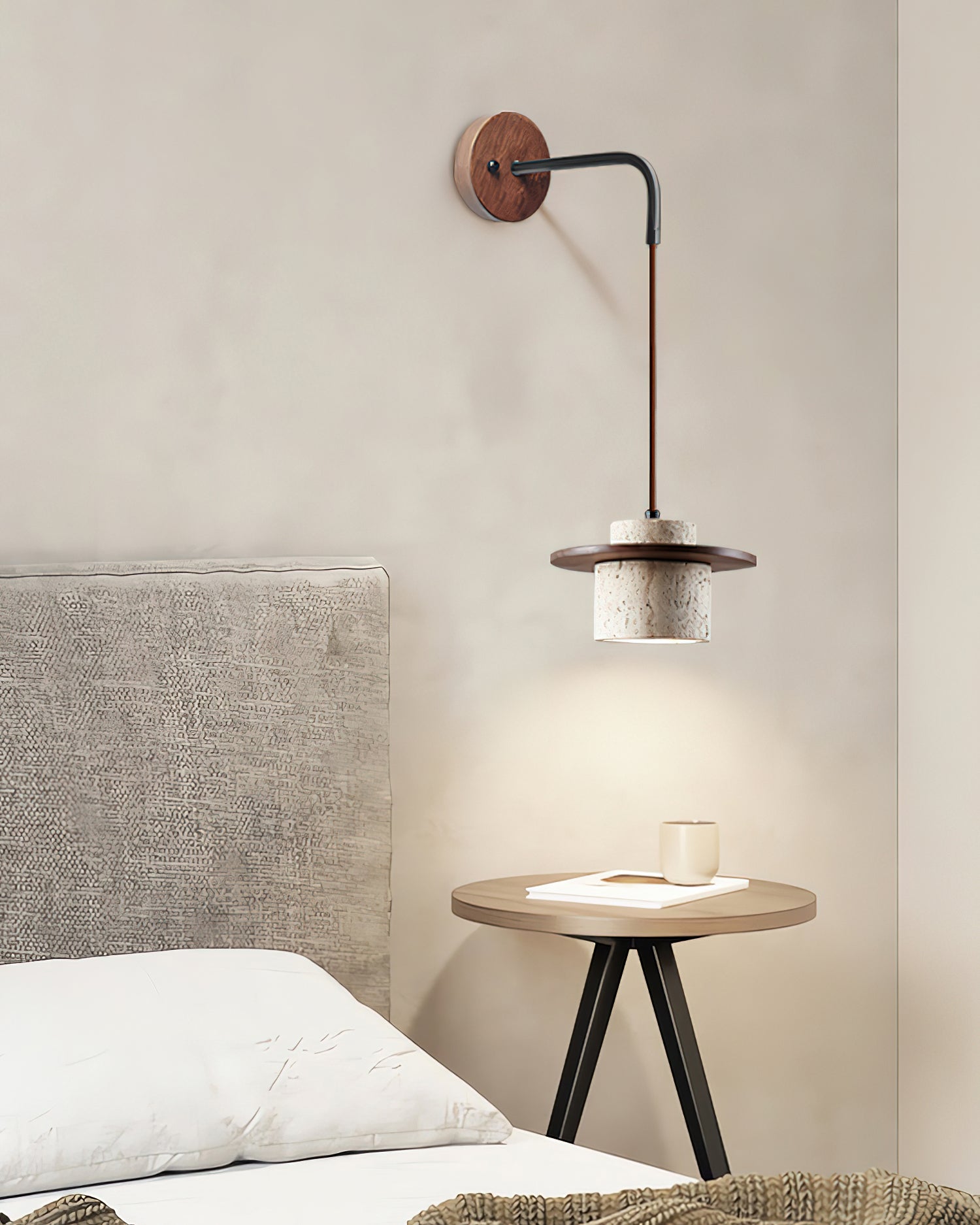 Wall Lamp Travertine Cylinder Walnut Wood Scandinavian - Letslighting