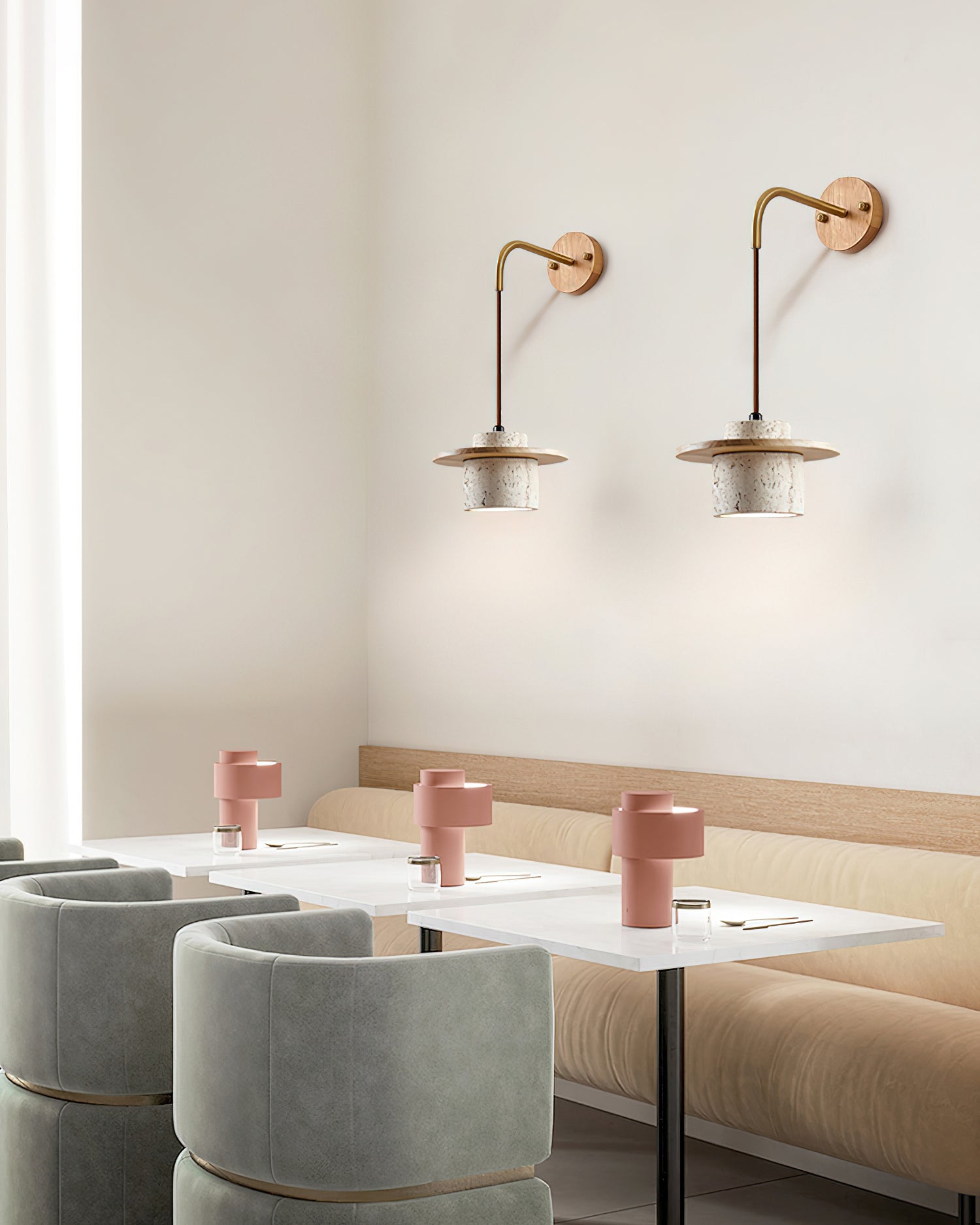 Wall Lamp Travertine Cylinder Walnut Wood Scandinavian - Letslighting