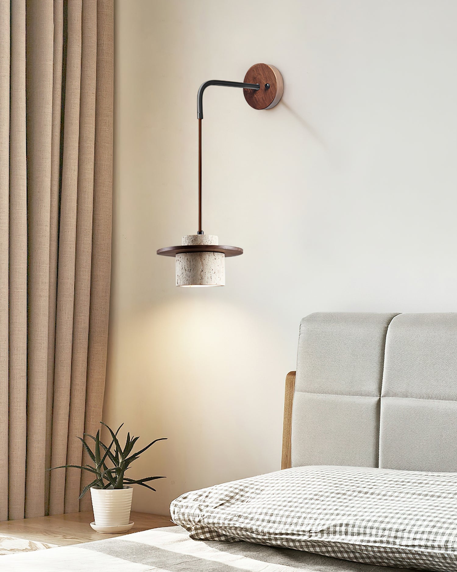 Wall Lamp Travertine Cylinder Walnut Wood Scandinavian - Letslighting