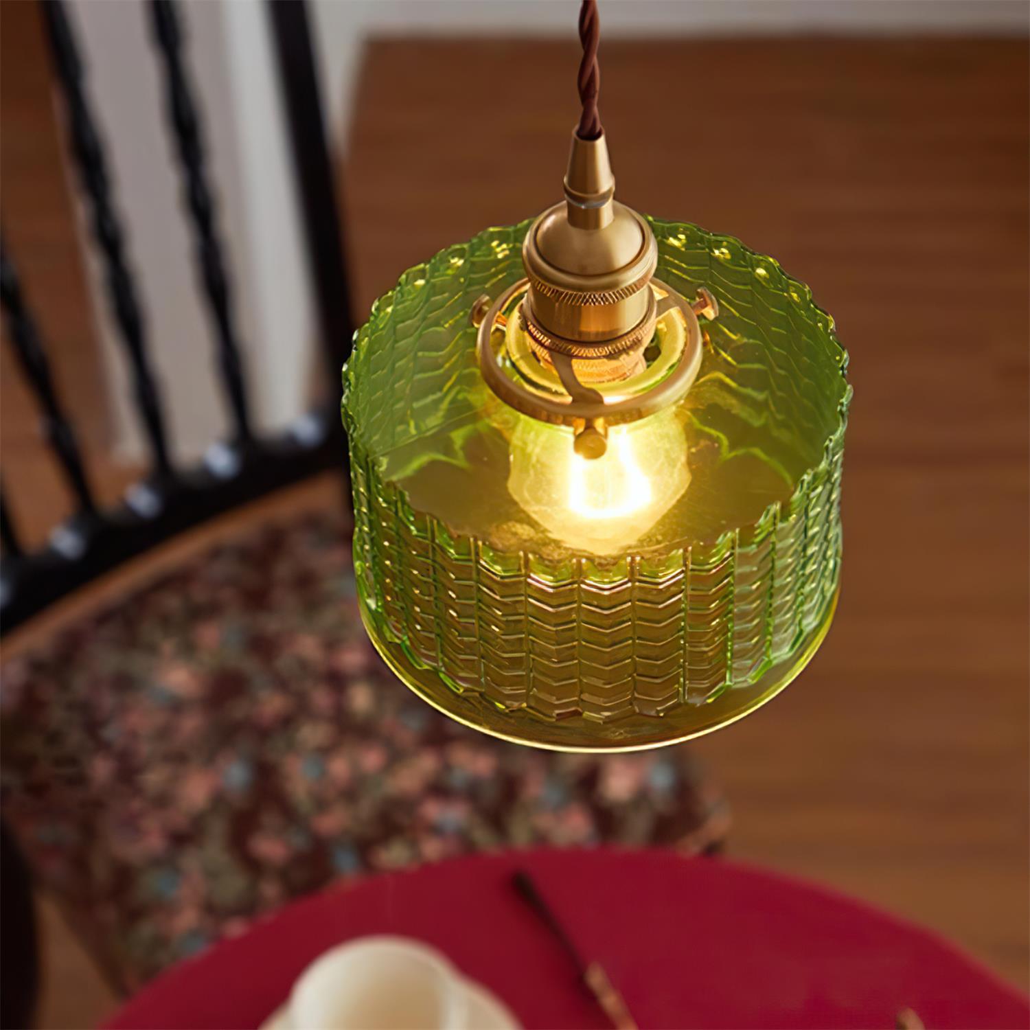Cavella Pendant Lamp Glass Textured Green Vintage - Letslighting