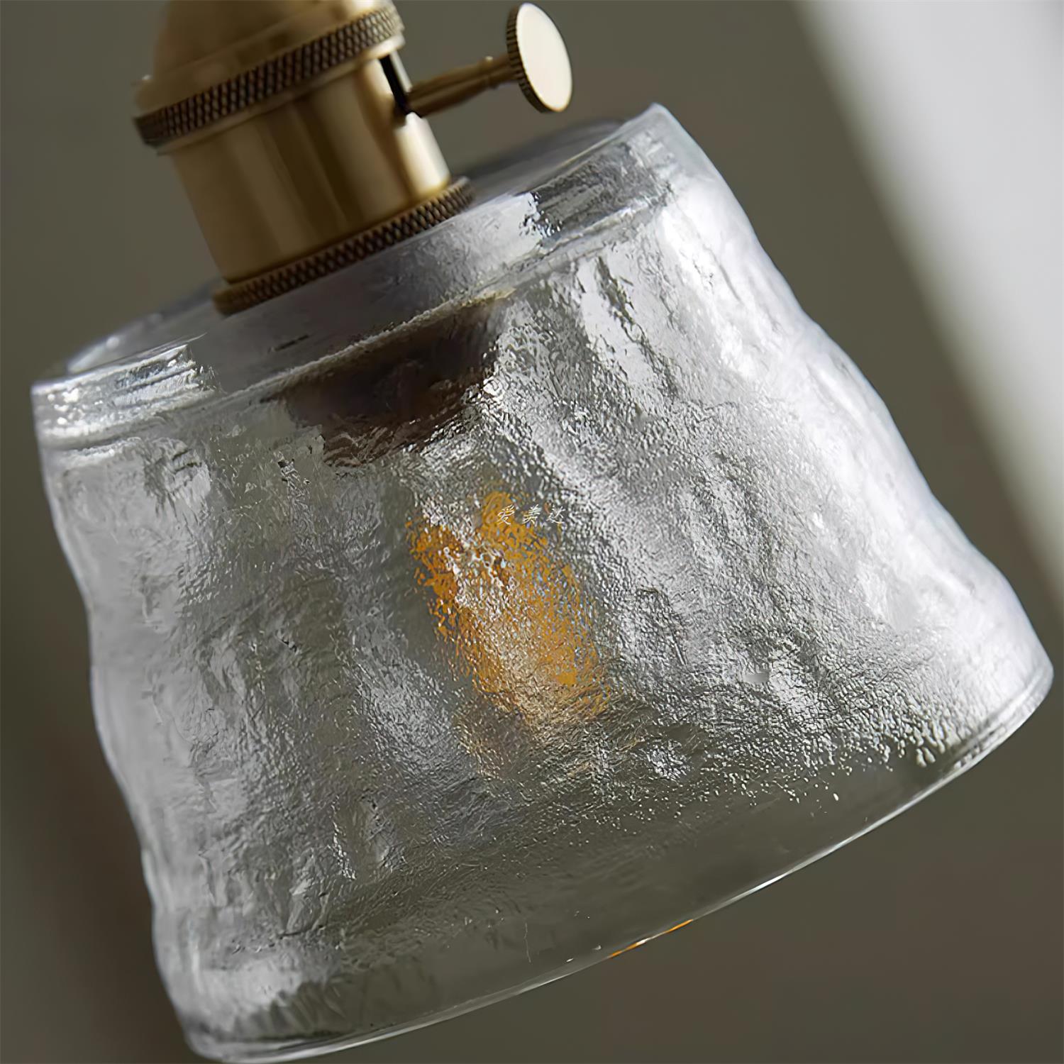 Pendant Lamp Brass and Glass Textured Shade Artisan Vintage Accent