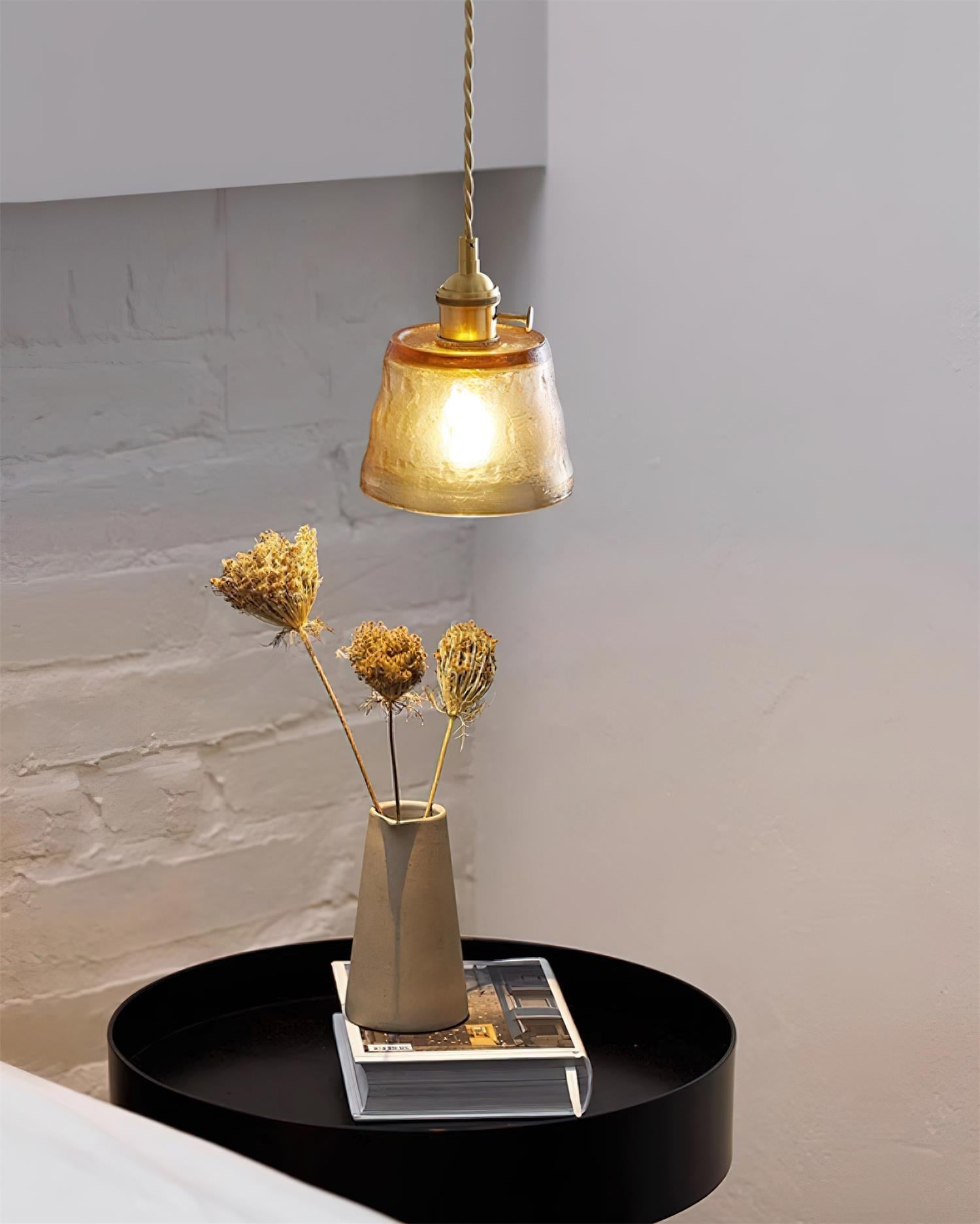 Pendant Lamp Brass and Glass Textured Shade Artisan Vintage Accent