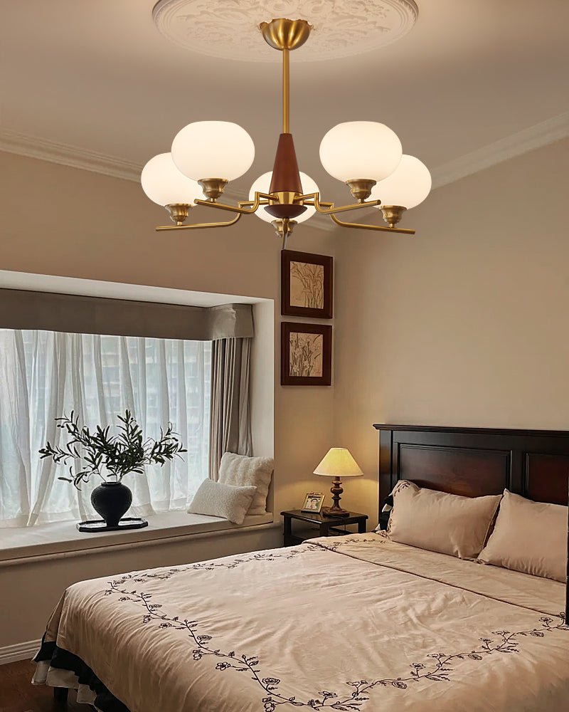 Lustra Chandelier Walnut Frosted Glass Globes - Letslighting