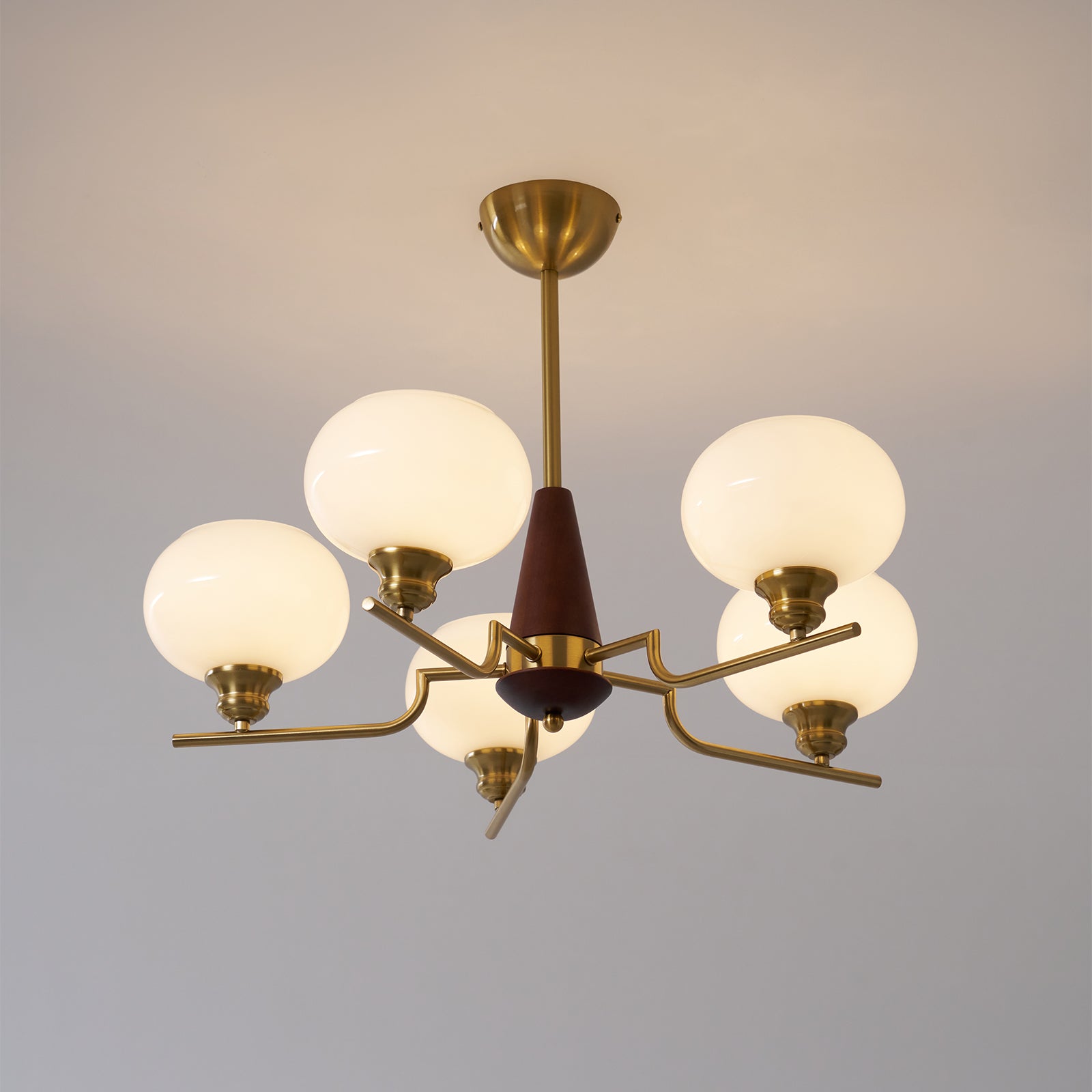 Lustra Chandelier Walnut Frosted Glass Globes - Letslighting