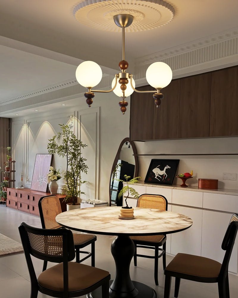 Cemarus Traditional Sphere Walnut Wood Glass Chandelier - Letslighting