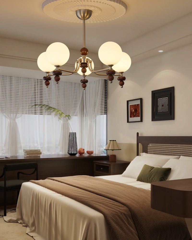 Cemarus Traditional Sphere Walnut Wood Glass Chandelier - Letslighting