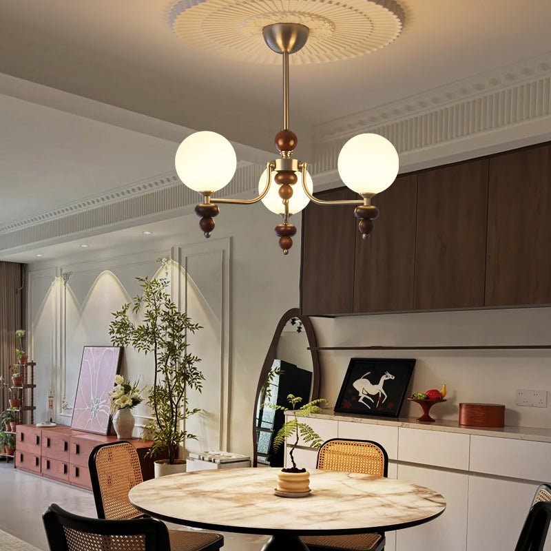 Cemarus Traditional Sphere Walnut Wood Glass Chandelier - Letslighting