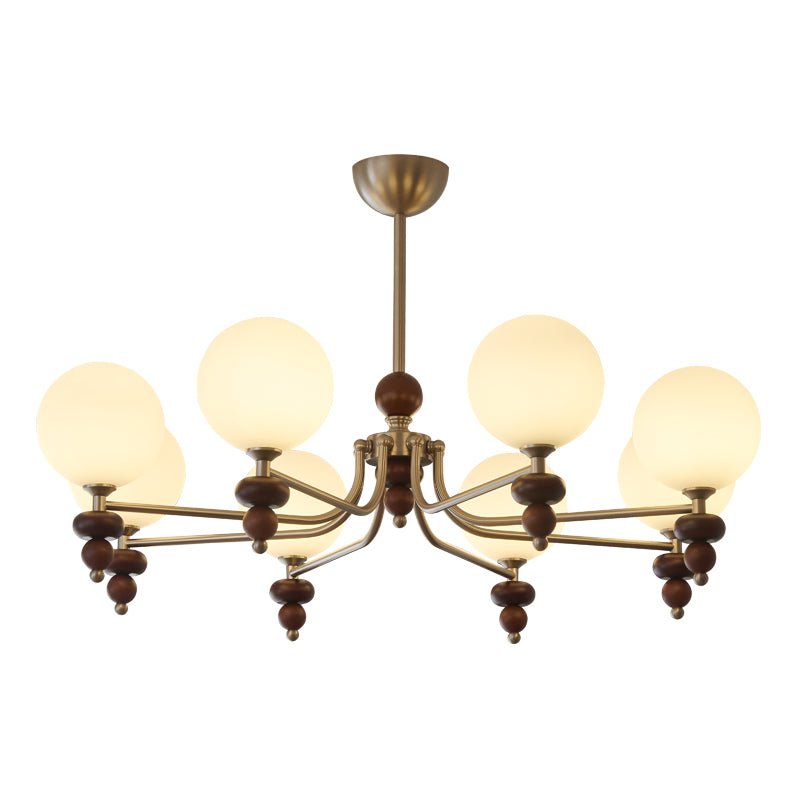 Cemarus Traditional Sphere Walnut Wood Glass Chandelier - Letslighting