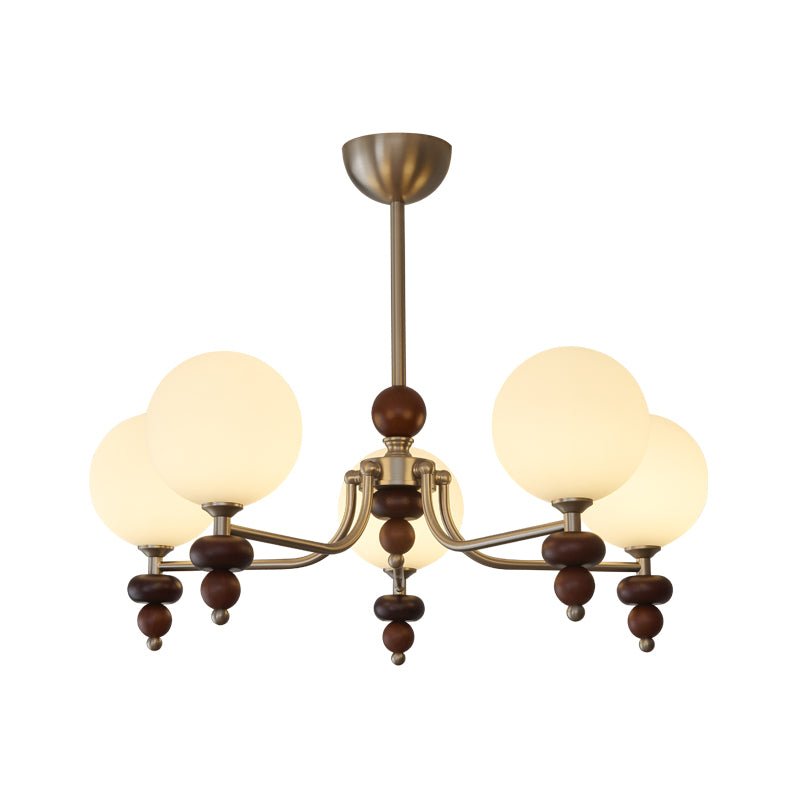 Cemarus Traditional Sphere Walnut Wood Glass Chandelier - Letslighting