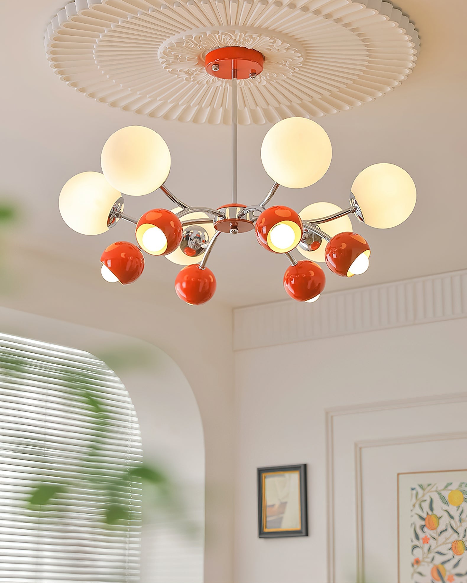 Lustra Chandelier Chrome Red Cream Globe - Letslighting