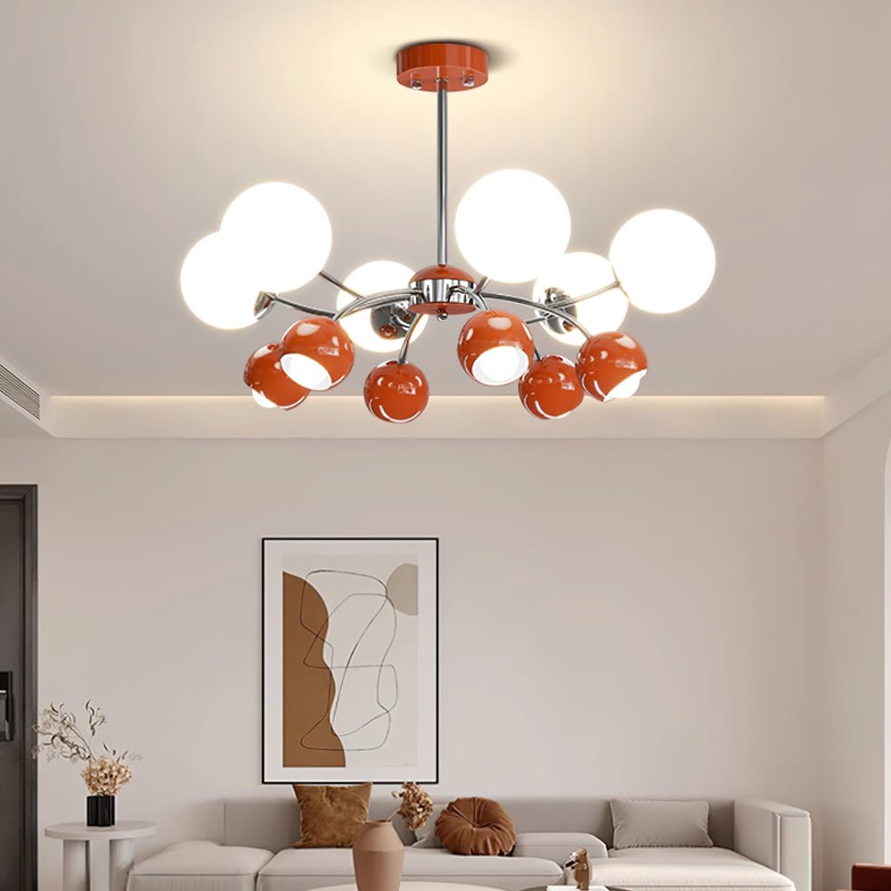 Lustra Chandelier Chrome Red Cream Globe - Letslighting