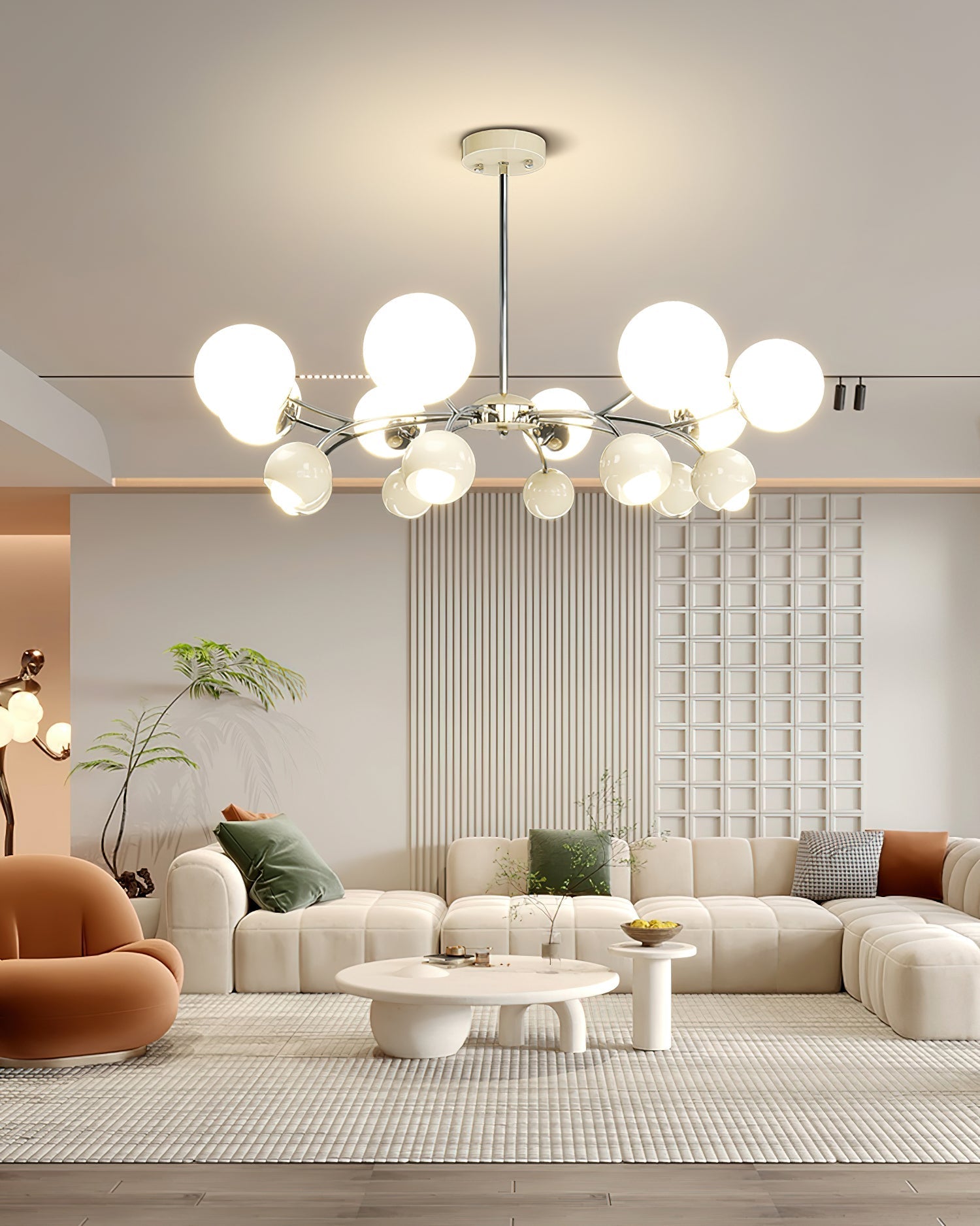 Lustra Chandelier Chrome Red Cream Globe - Letslighting