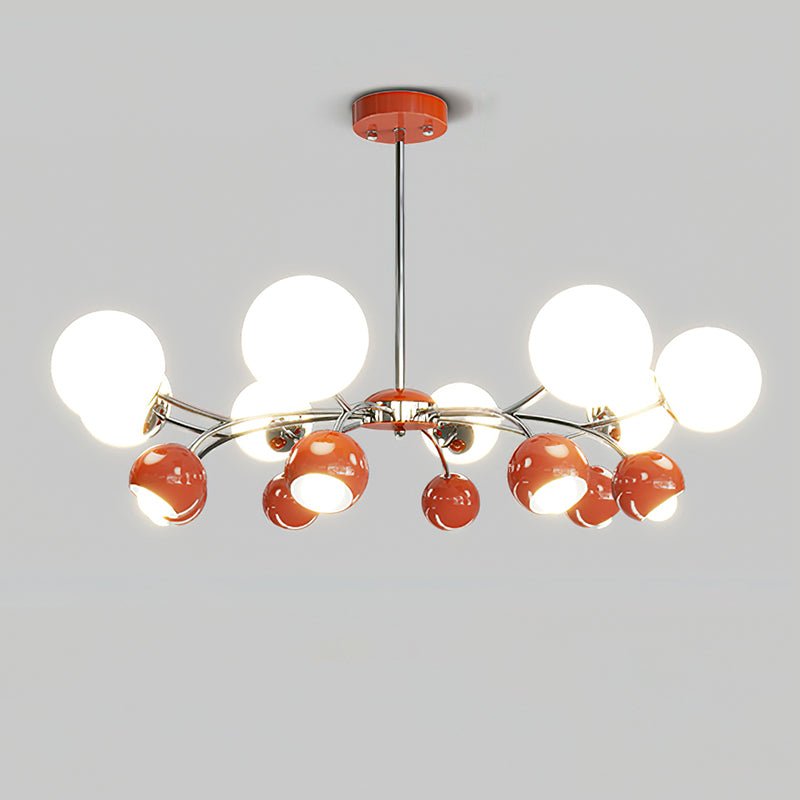 Lustra Chandelier Chrome Red Cream Globe - Letslighting