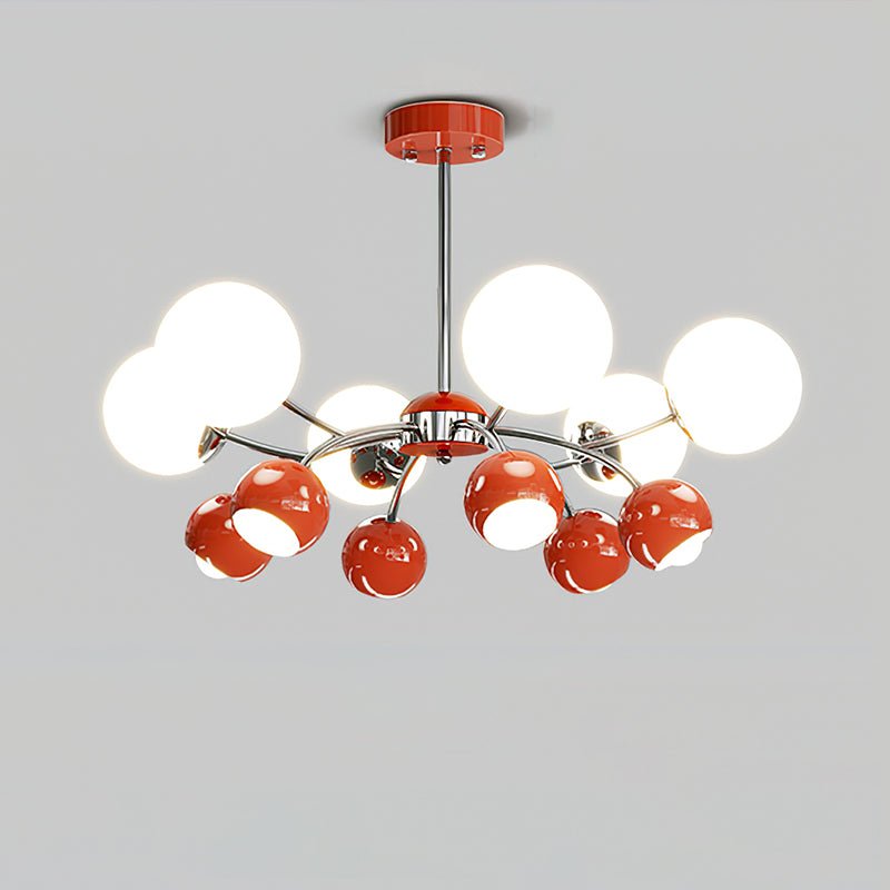 Lustra Chandelier Chrome Red Cream Globe - Letslighting
