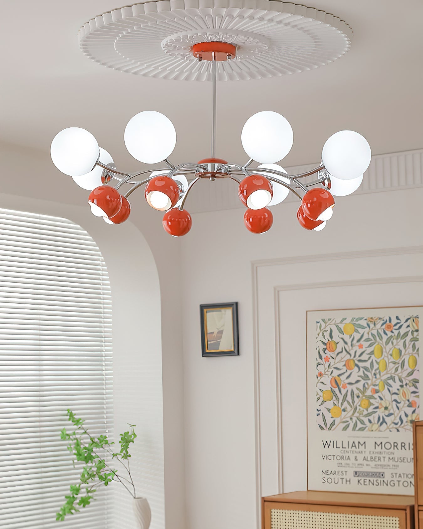 Lustra Chandelier Chrome Red Cream Globe - Letslighting