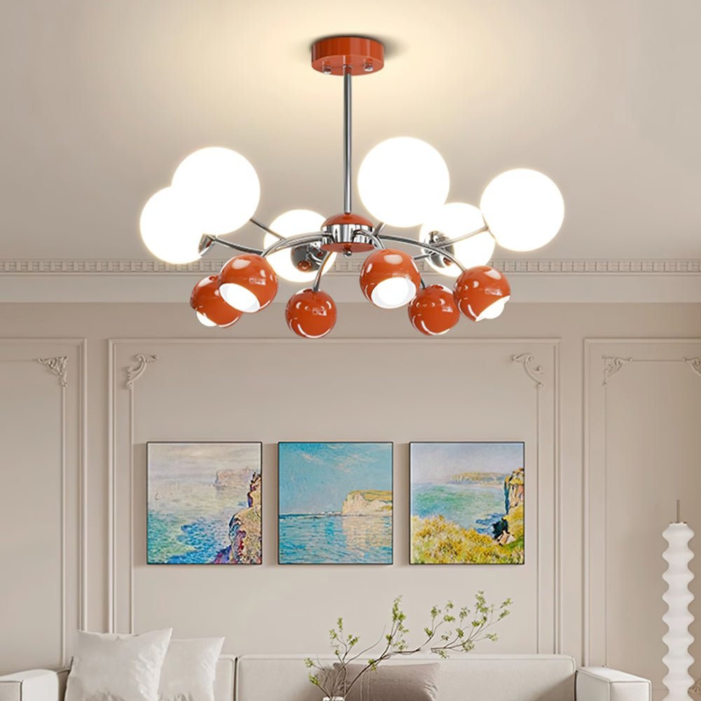 Lustra Chandelier Chrome Red Cream Globe - Letslighting