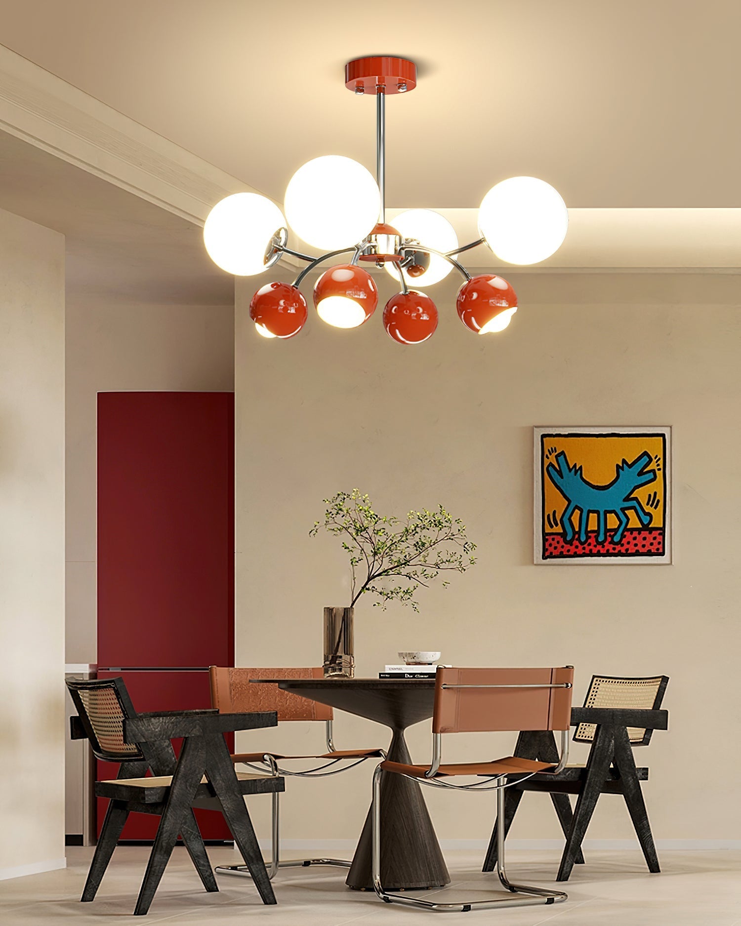 Lustra Chandelier Chrome Red Cream Globe - Letslighting
