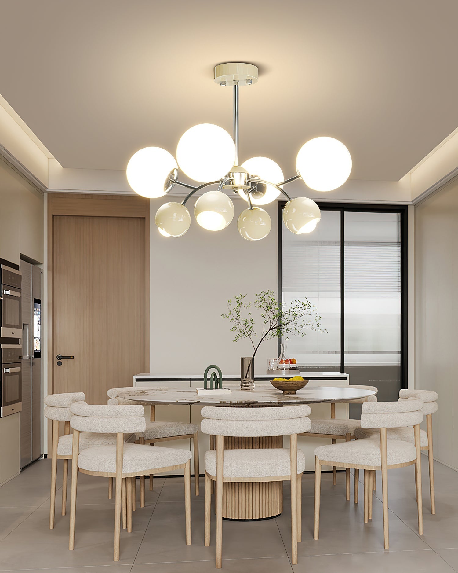 Lustra Chandelier Chrome Red Cream Globe - Letslighting