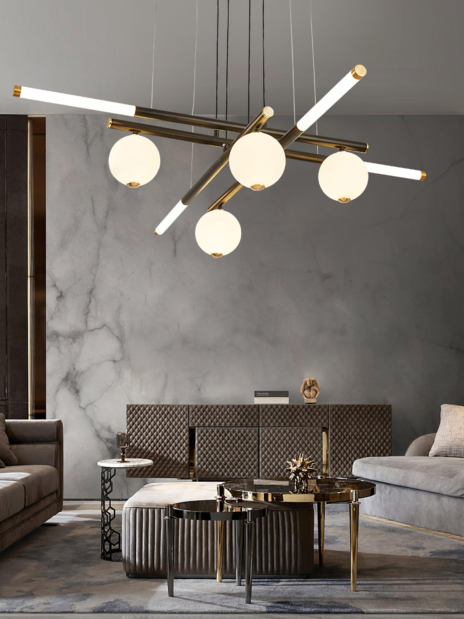 Chandelier Black White Rods and Globe Modern - Letslighting