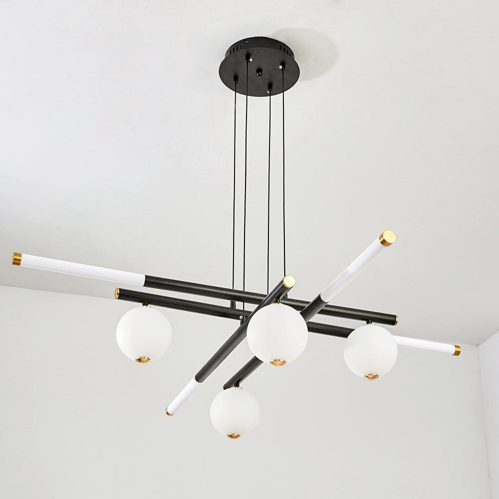 Chandelier Black White Rods and Globe Modern - Letslighting