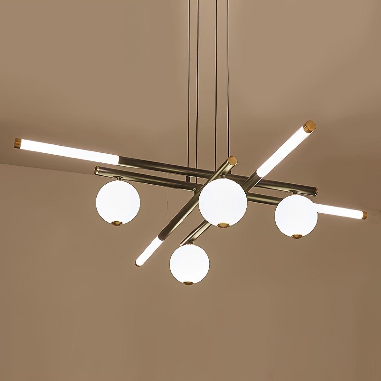 Chandelier Black White Rods and Globe Modern - Letslighting